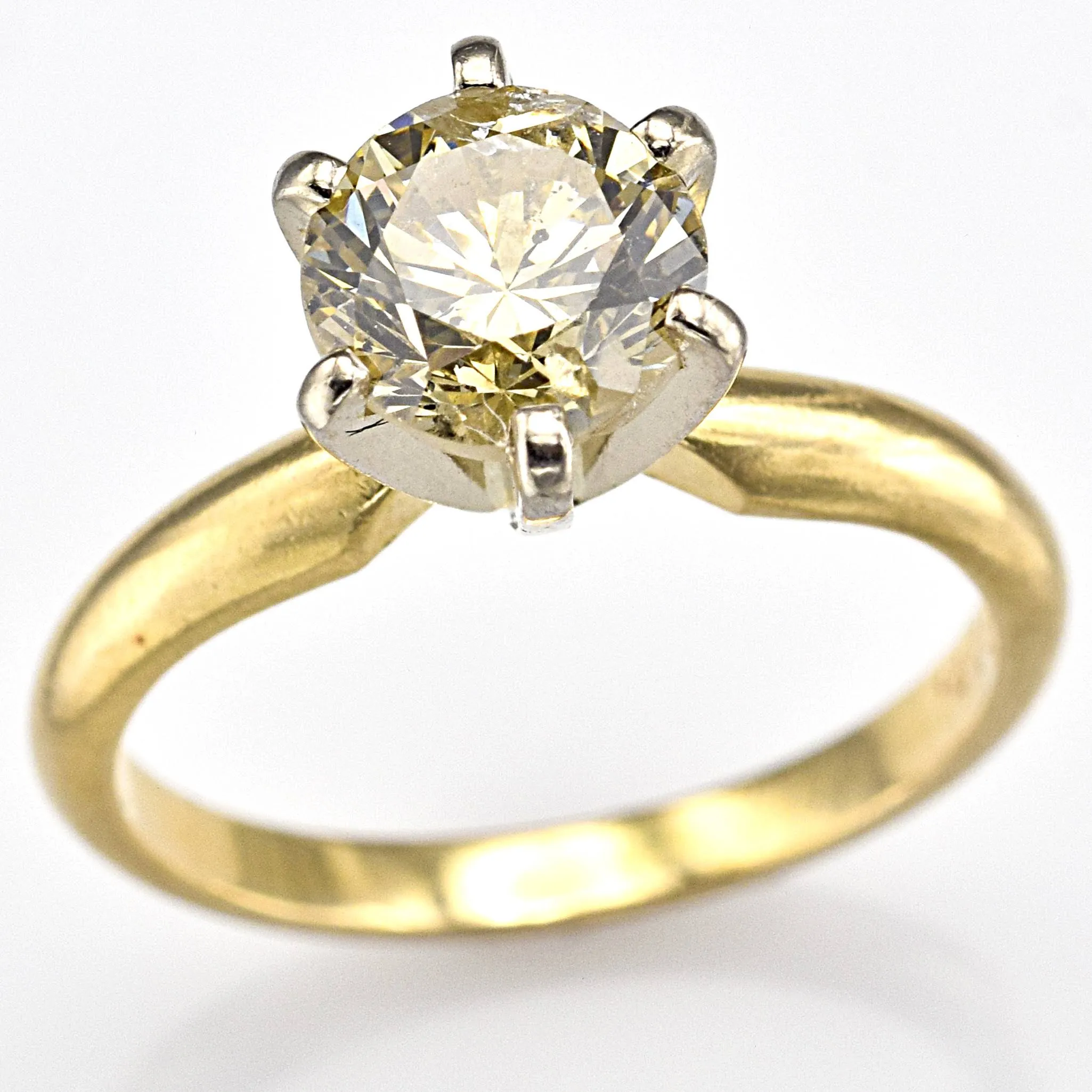 Estate 14K Yellow Gold 1.03 Ct Fancy Yellow Diamond Solitaire Band Ring