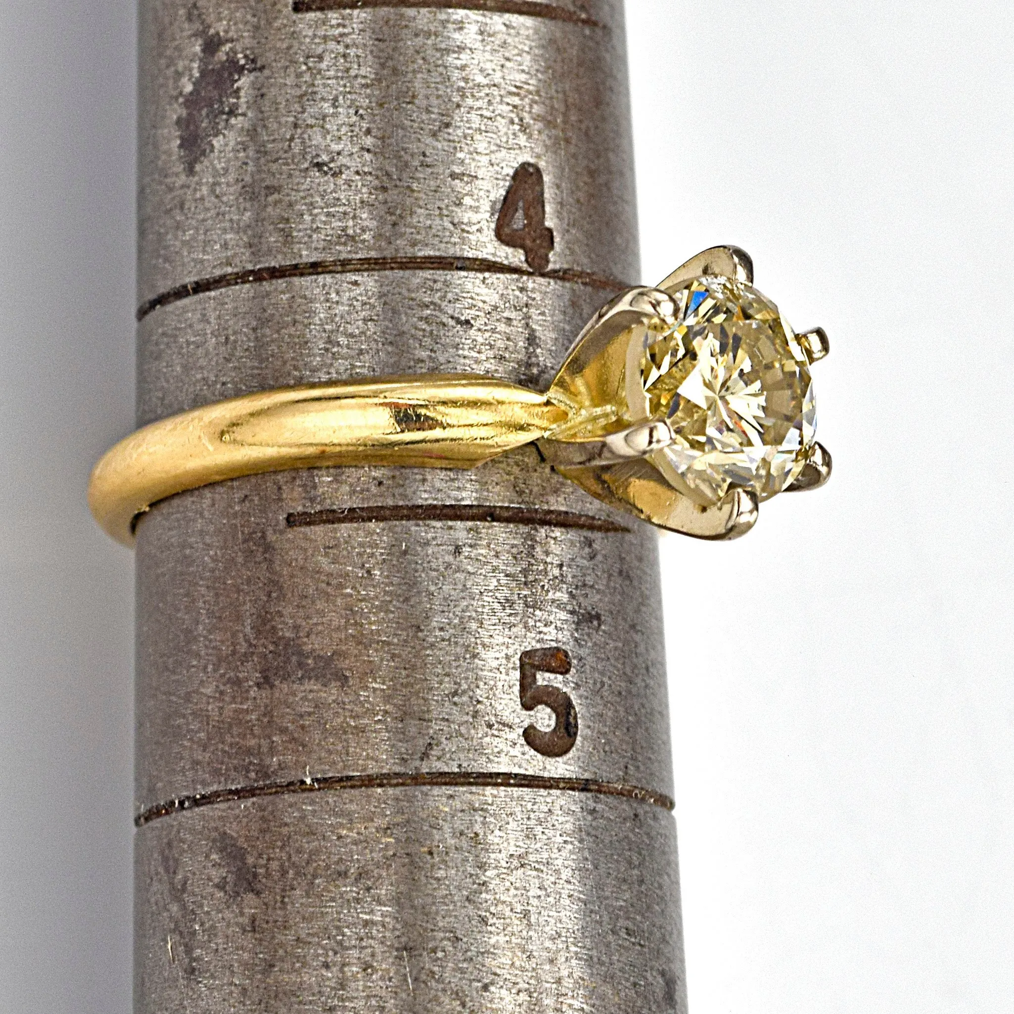 Estate 14K Yellow Gold 1.03 Ct Fancy Yellow Diamond Solitaire Band Ring