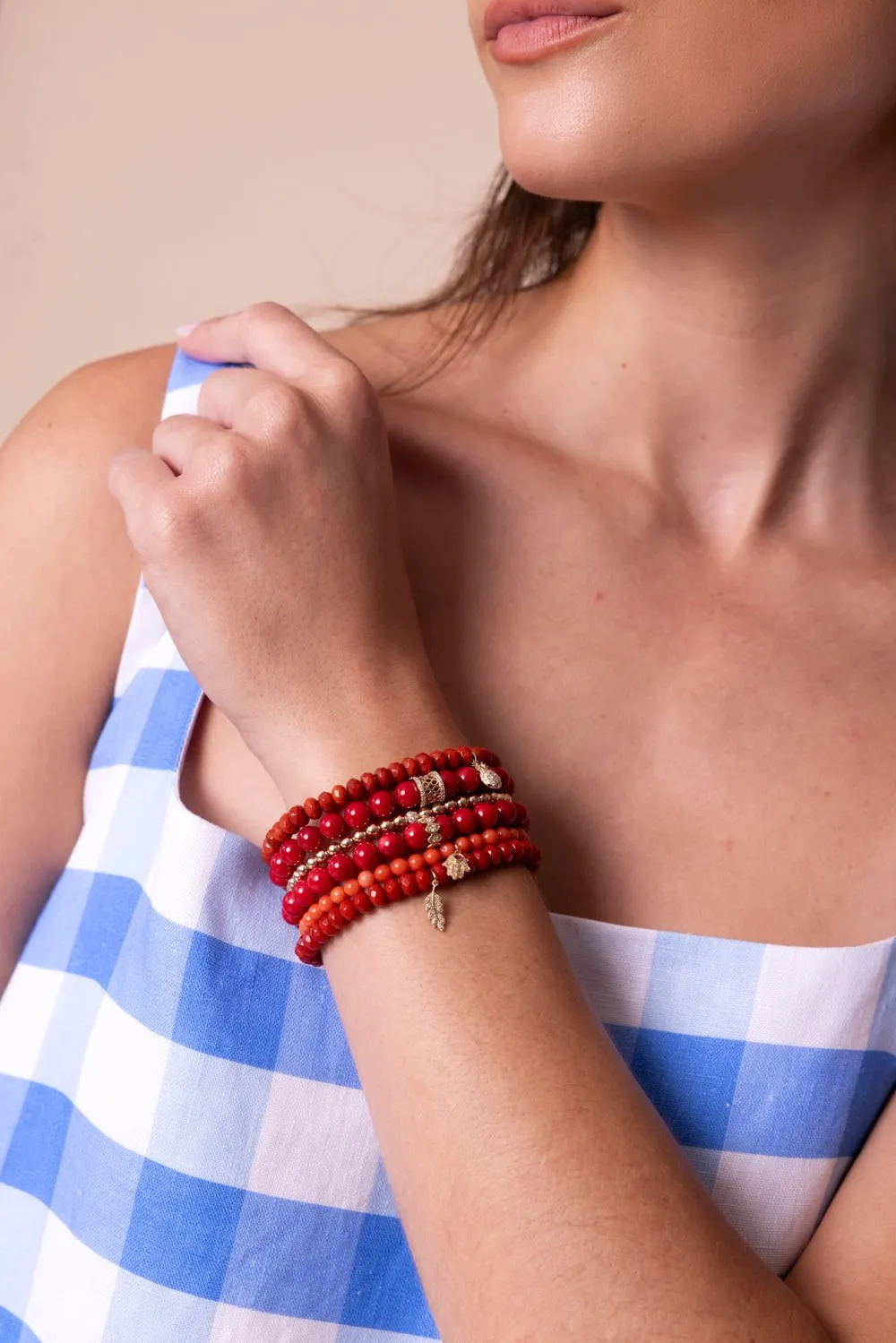 Fishnet Rondelle Coral Charm Bracelet