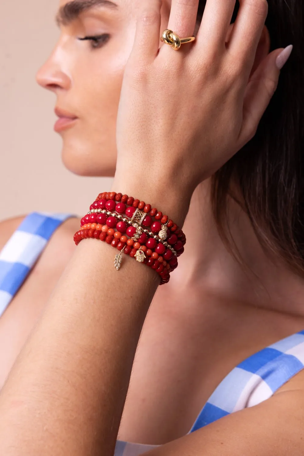 Fishnet Rondelle Coral Charm Bracelet