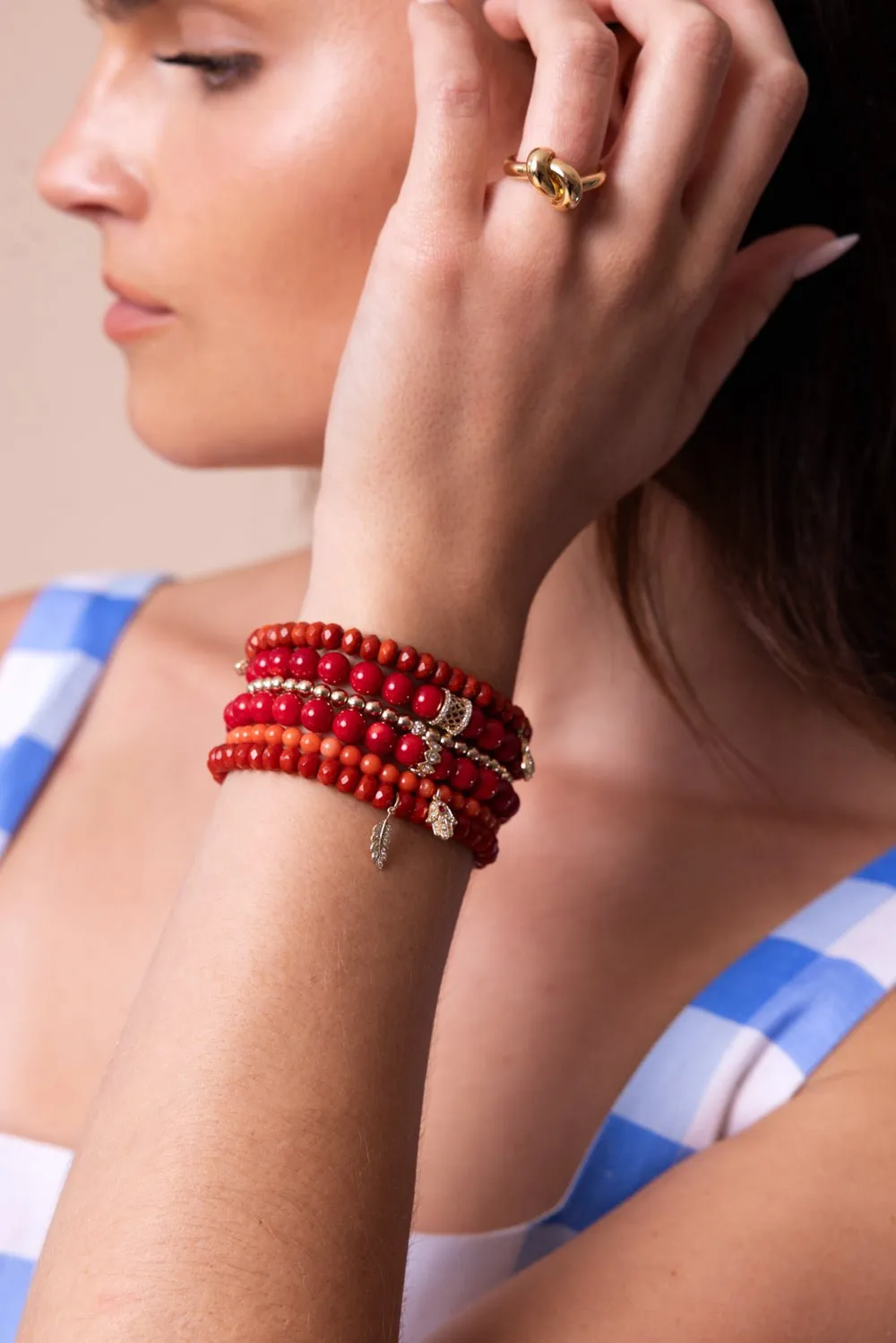 Fishnet Rondelle Coral Charm Bracelet