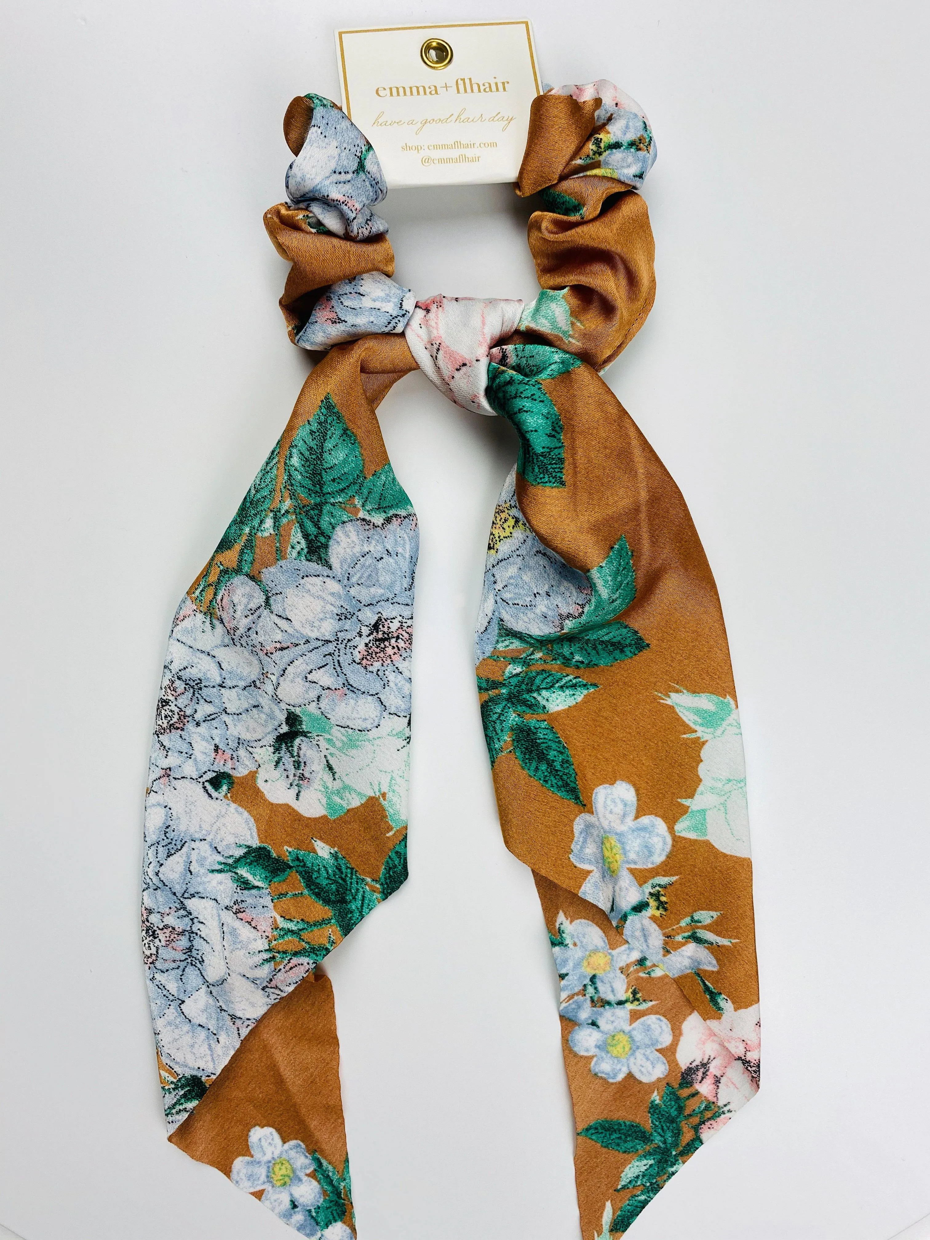 Flhair Camel & Turqouise Floral Scrunchie Scarf