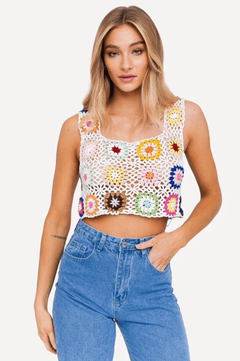 Floral Cropped Crochet Top