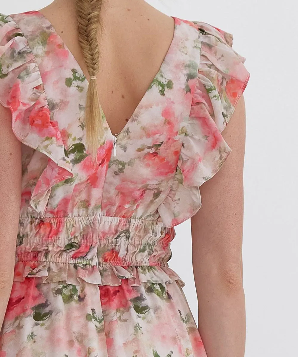 Floral Midi Dress - Blush