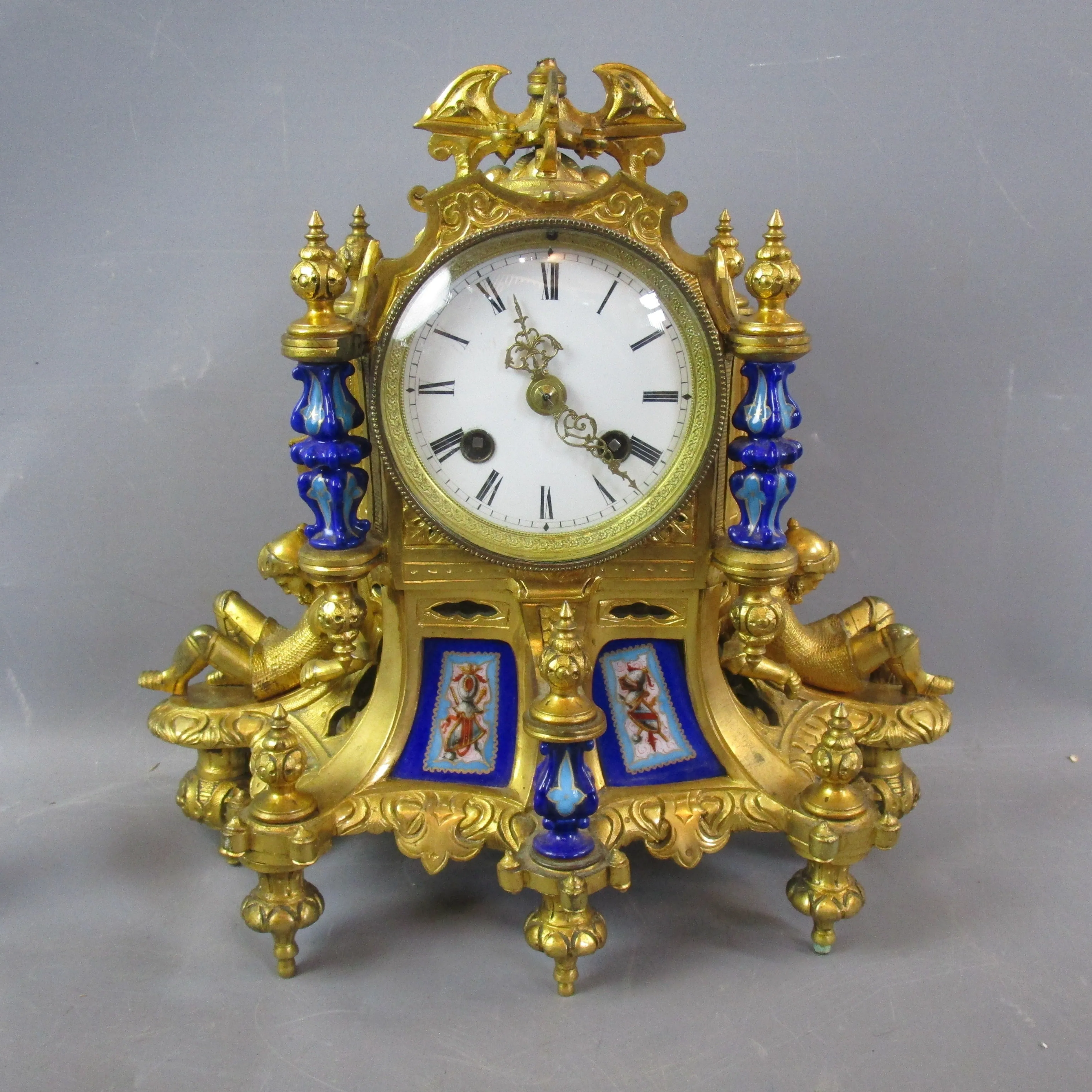 French Ormolu Mantle Clock with Severs Panels And Columns by Howell And James Paris Antique Victorian c1860