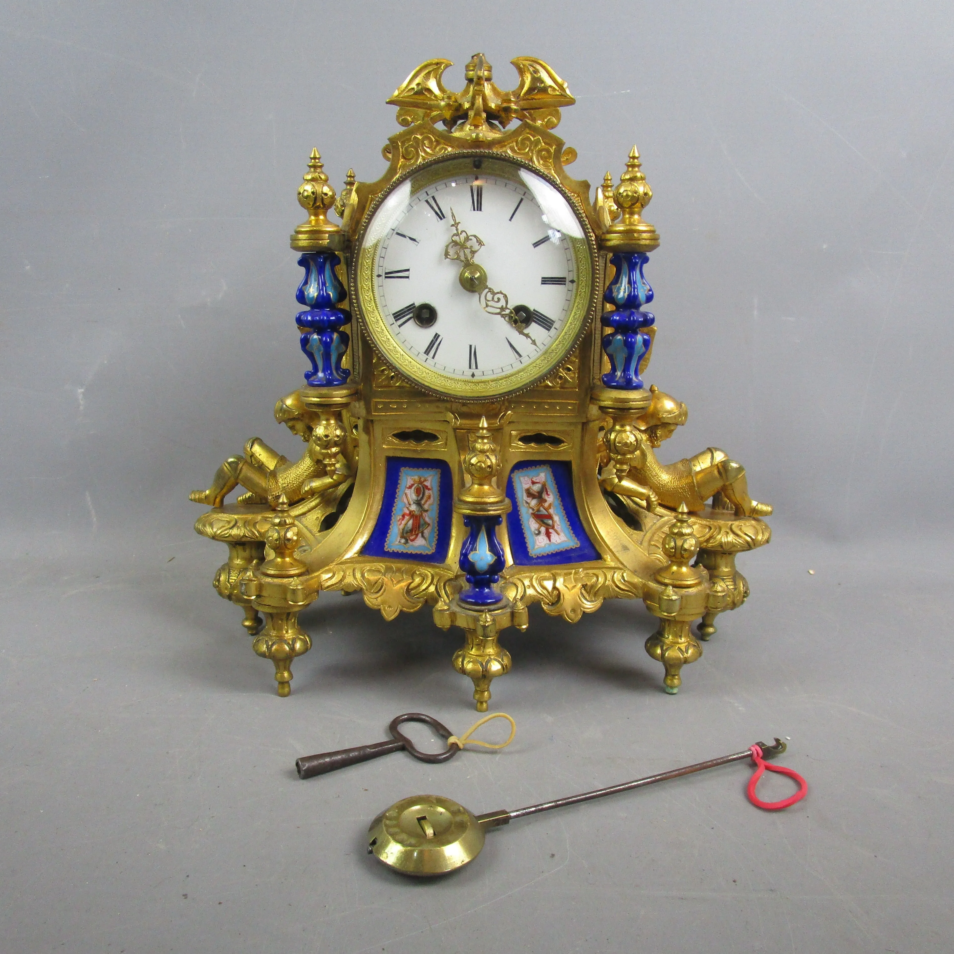 French Ormolu Mantle Clock with Severs Panels And Columns by Howell And James Paris Antique Victorian c1860