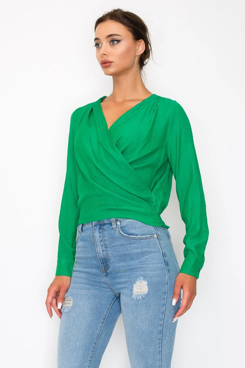 Front Wrap Surplice Neck Top