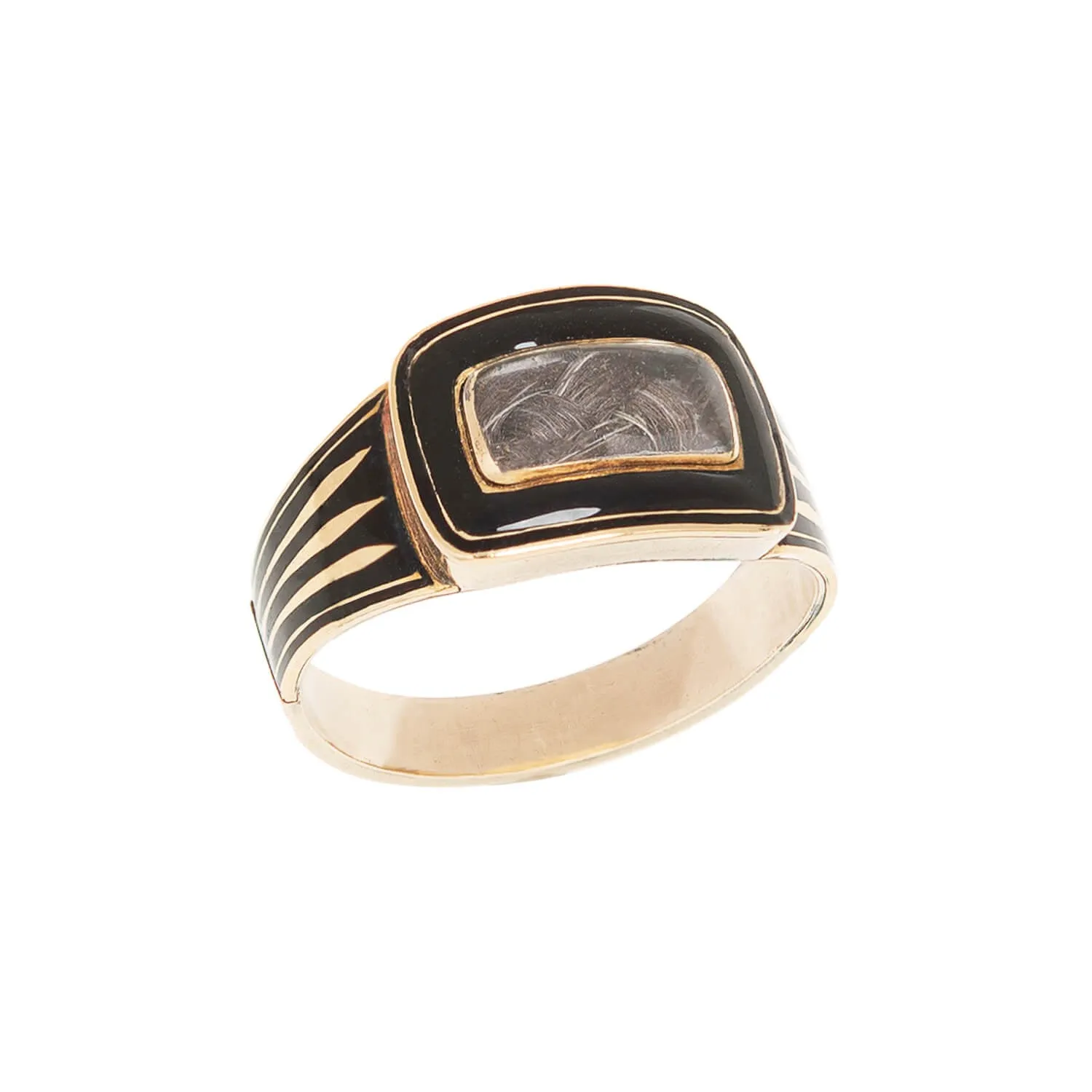 Georgian 12k Enameled Glass Window Mourning Ring