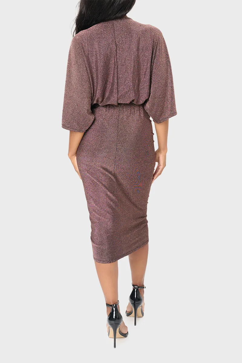 Glamour Surplice Metallic Knit Dress