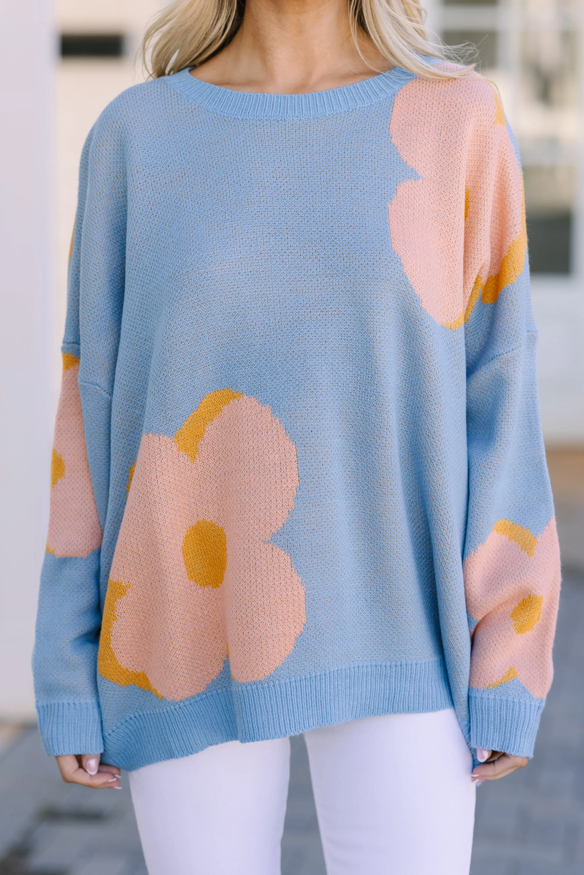 Good To You Dutsy Blue Floral Sweater