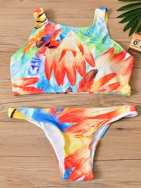 Graffiti High Neck Tank Push Up Bikini Sets