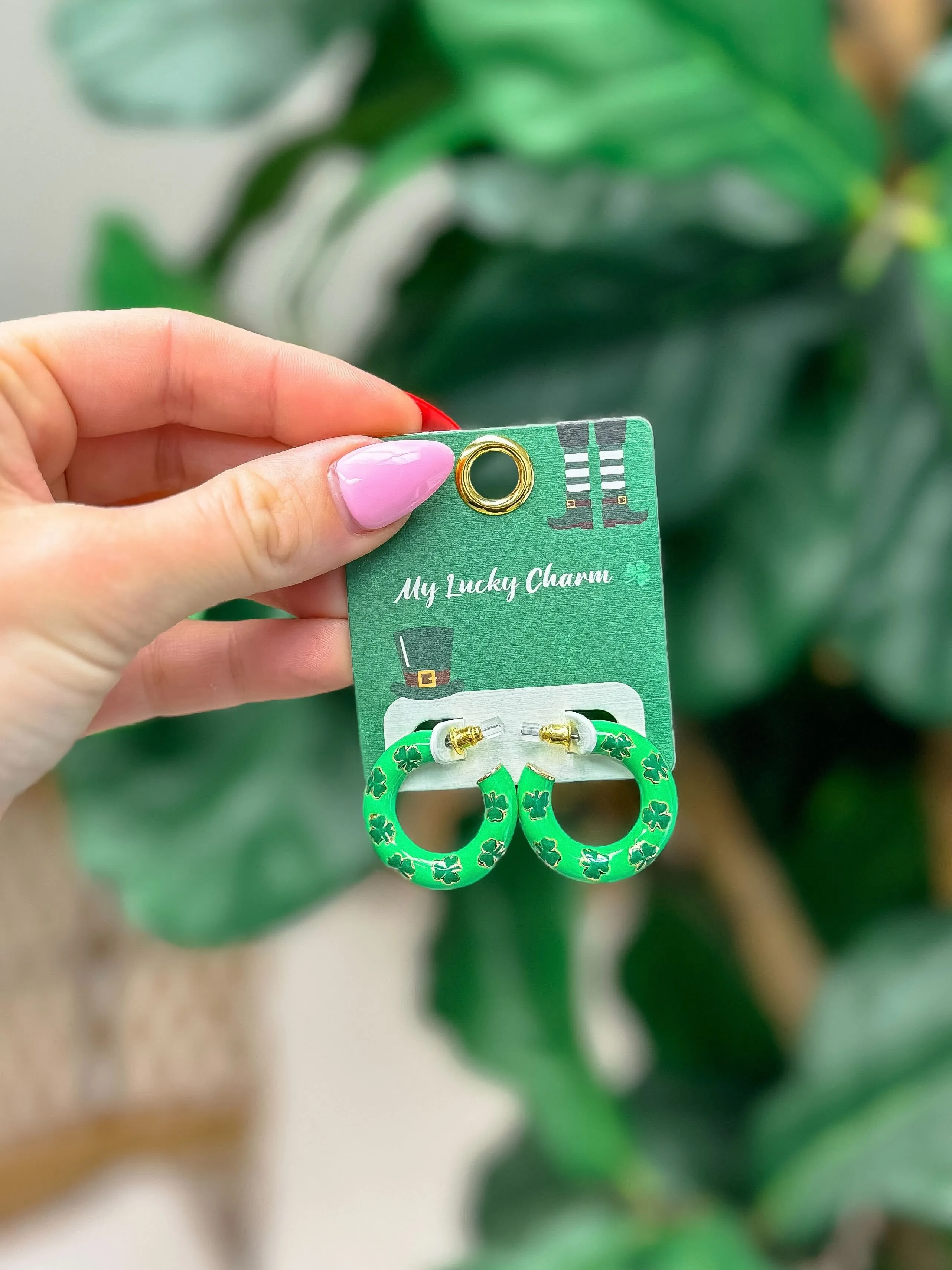 Green Clover Hoop Earrings