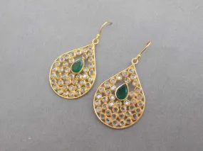 green onyx & crystal Gold plated Earrings, Gold Plated Sterling Silver Earrings, Genuine Gemstone Jewelry