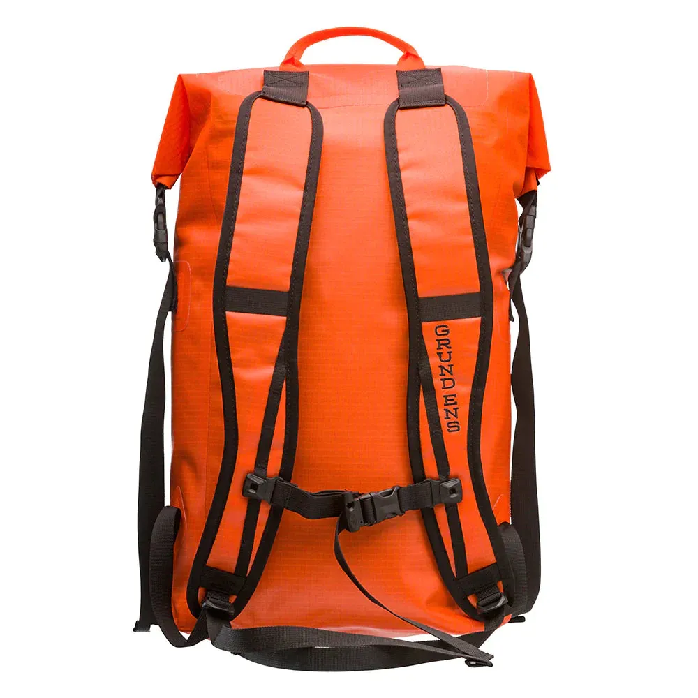 Grundens Bootlegger Roll Top Waterproof Backpack 30L in Red Orange