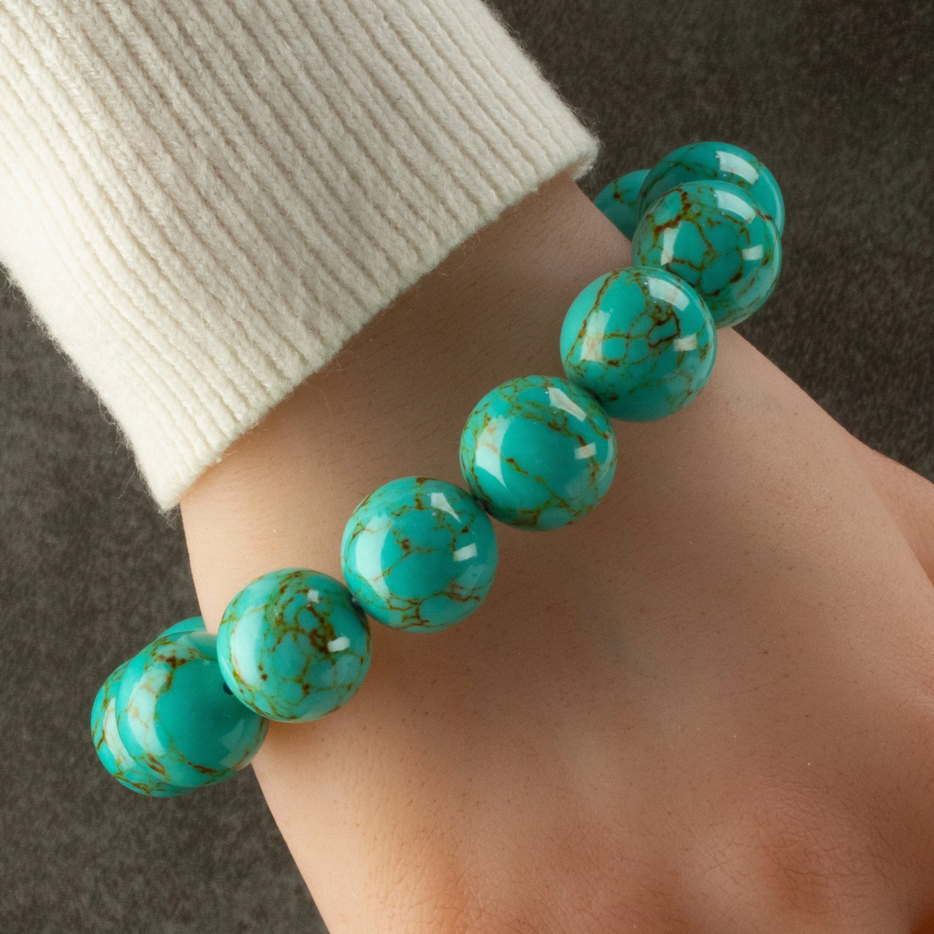 Howlite Turquoise 16mm Gemstone Bead Elastic Bracelet