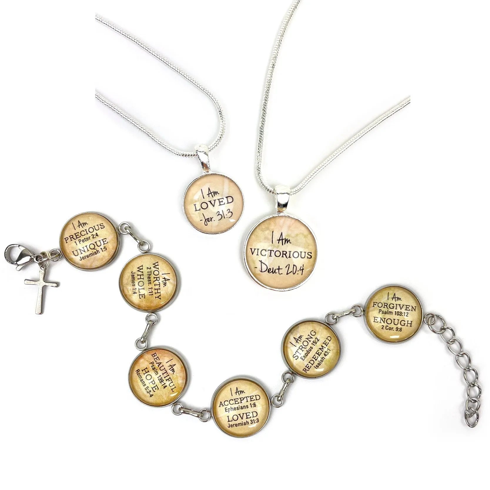 I Am Whole, James 1:4 – Christian Affirmations Scripture Pendant Necklace (2 Sizes) – Jewelry Set