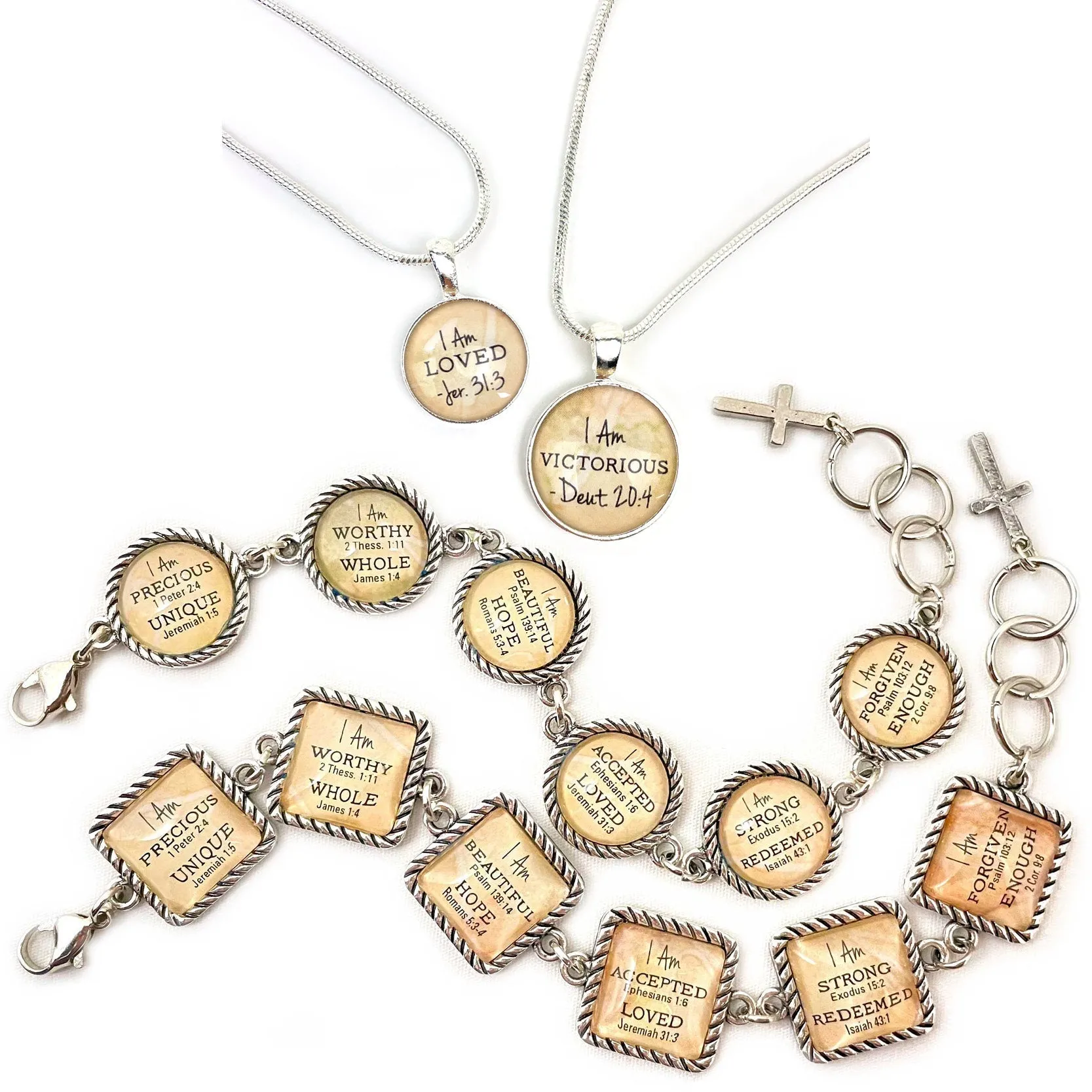 I Am Whole, James 1:4 – Christian Affirmations Scripture Pendant Necklace (2 Sizes) – Jewelry Set