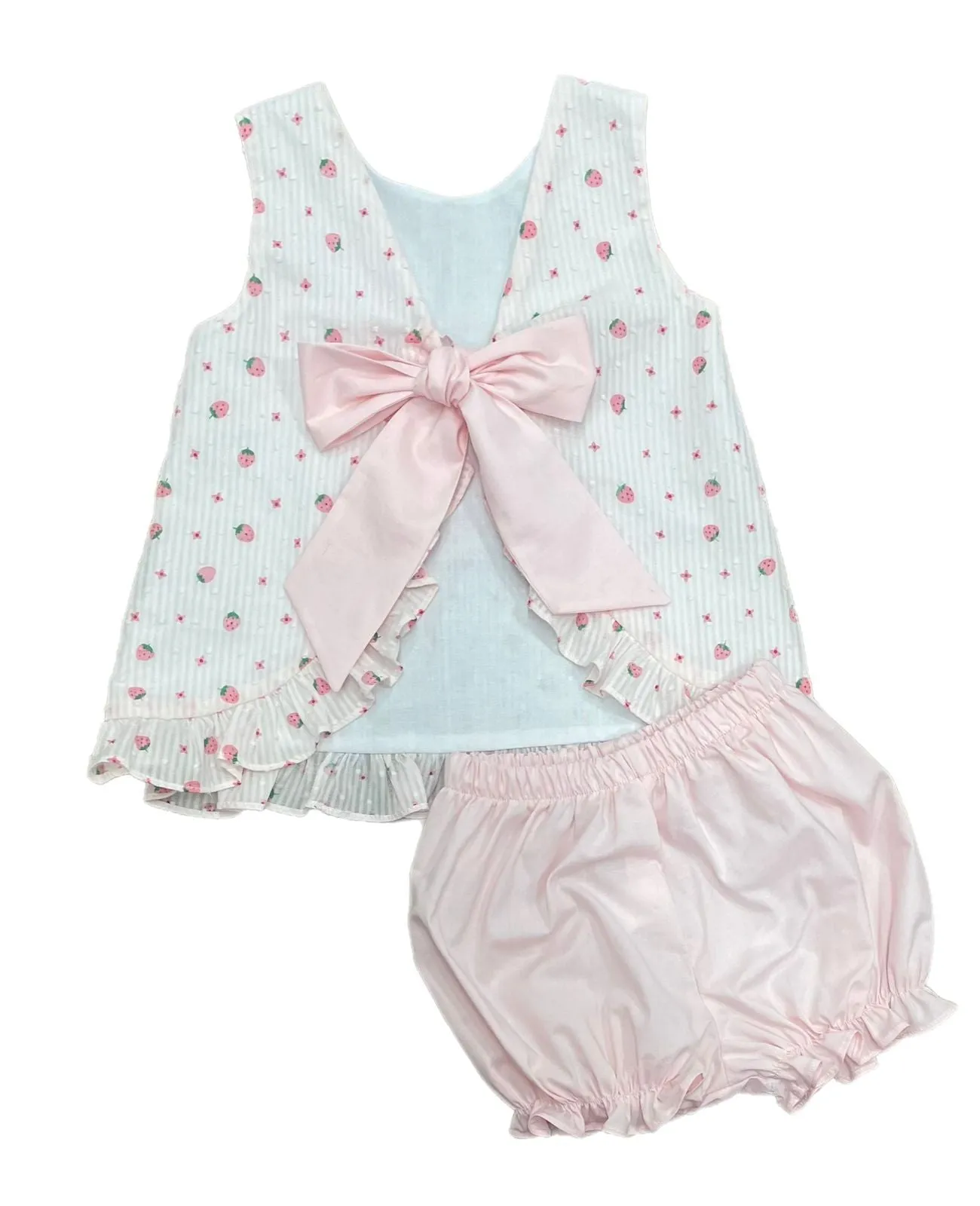 James & Lottie - Strawberry Swiss Dot Tie Back  Bloomer Set Mae Bloomer Set