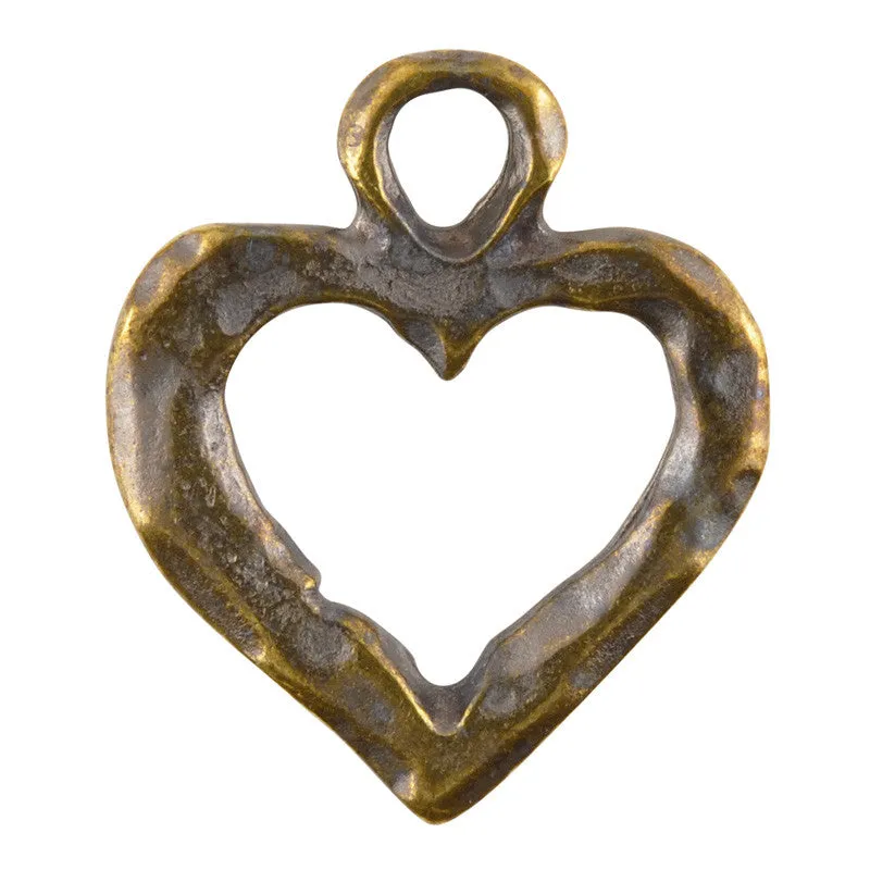 Jewelry Findings Wholesale-23x28mm Hammered Heart & 8x32mm Toggle-Antique Bronze-Quantity 10