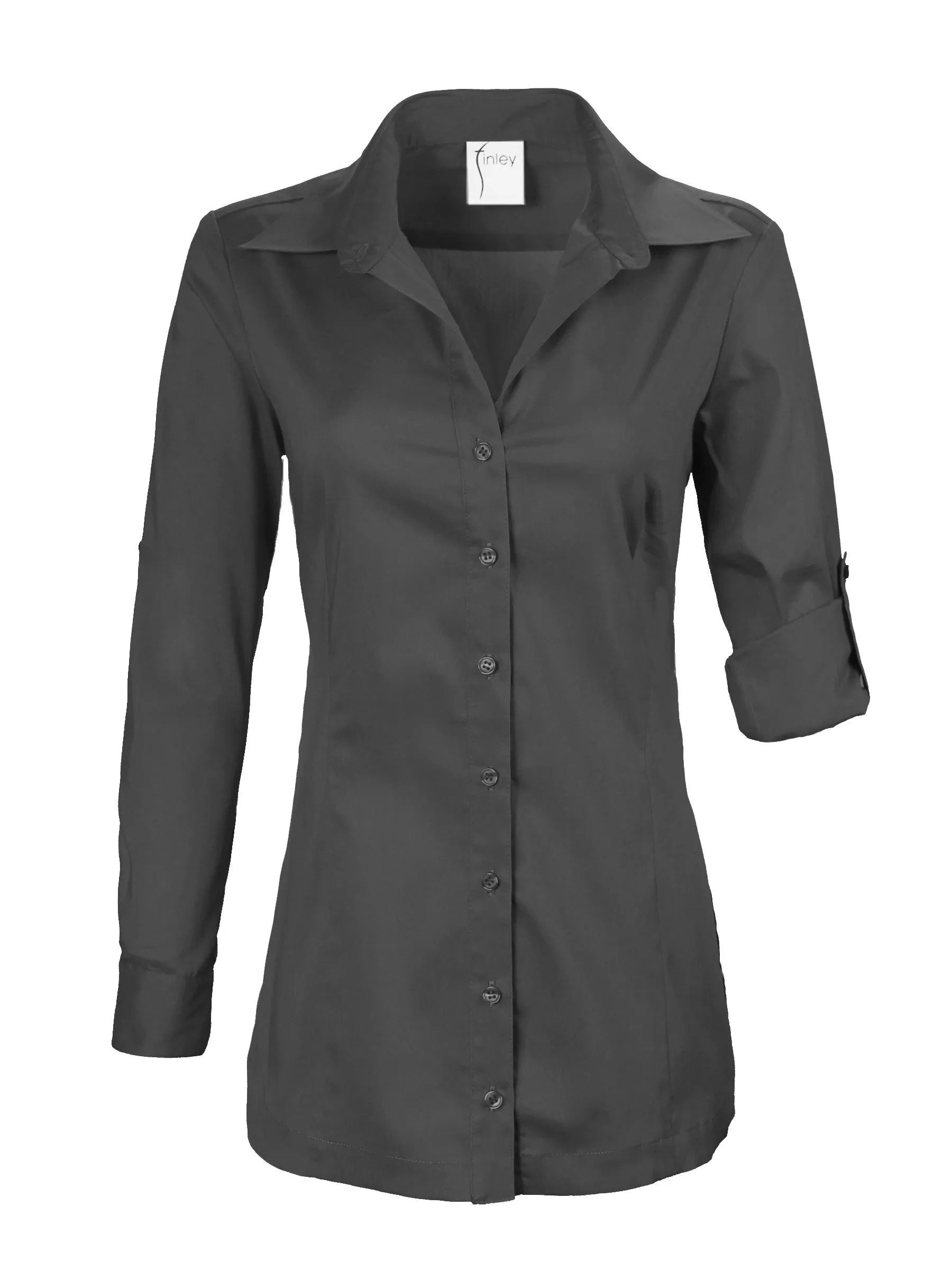 Joey Silky Poplin Black Button Down Blouse