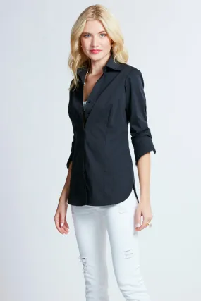 Joey Silky Poplin Black Button Down Blouse