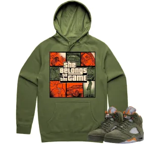 Jordan Retro 5 Olive 5s Hoodie to Match - CELADON BELONGS TO THE GAME