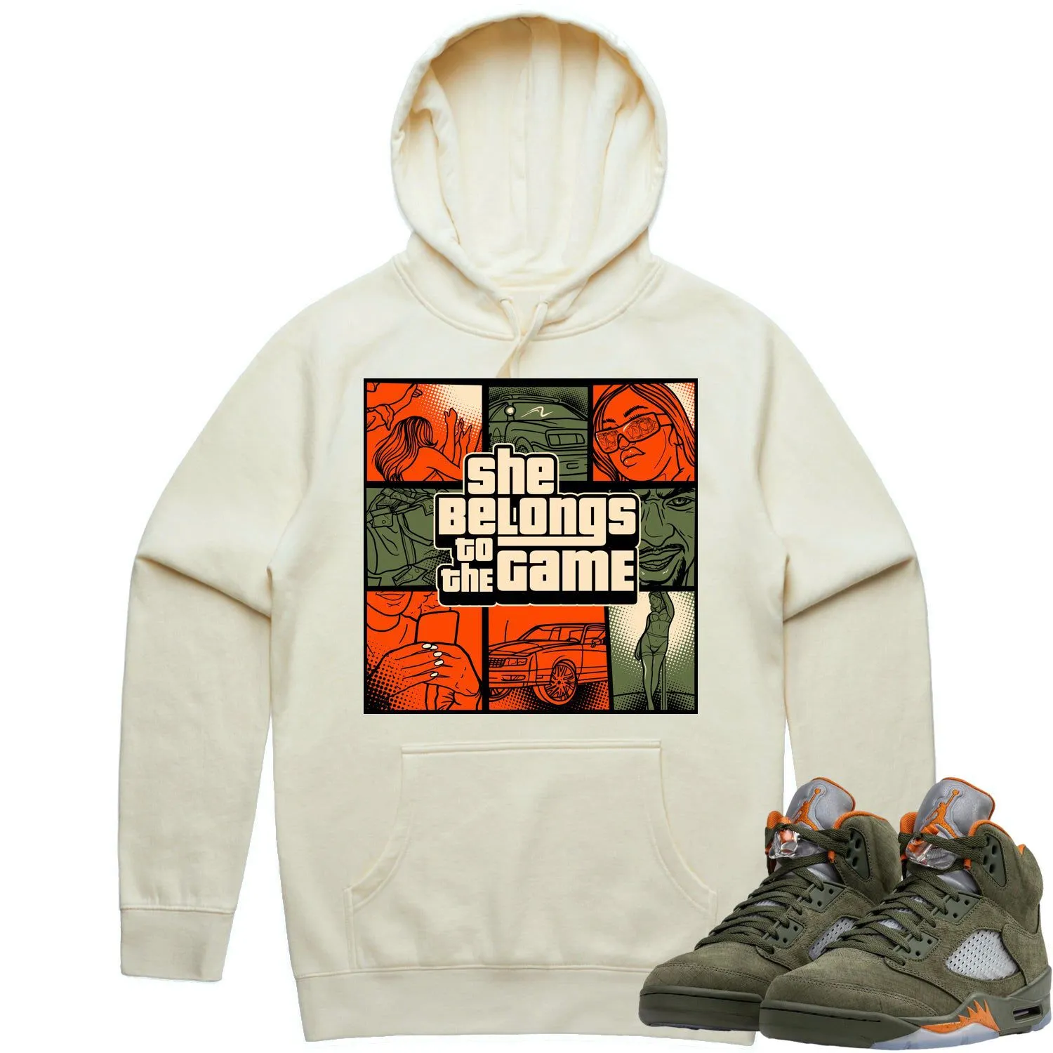 Jordan Retro 5 Olive 5s Hoodie to Match - CELADON BELONGS TO THE GAME