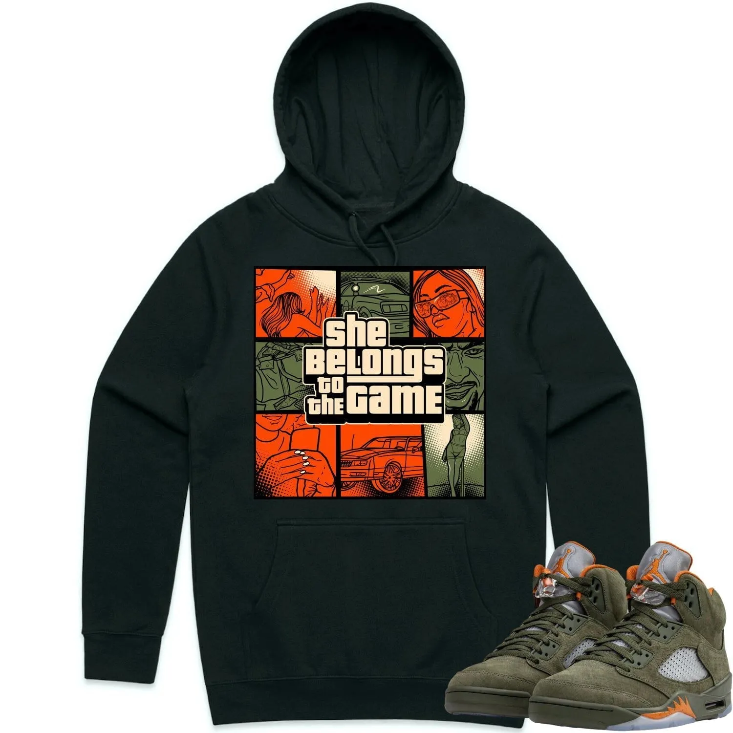 Jordan Retro 5 Olive 5s Hoodie to Match - CELADON BELONGS TO THE GAME