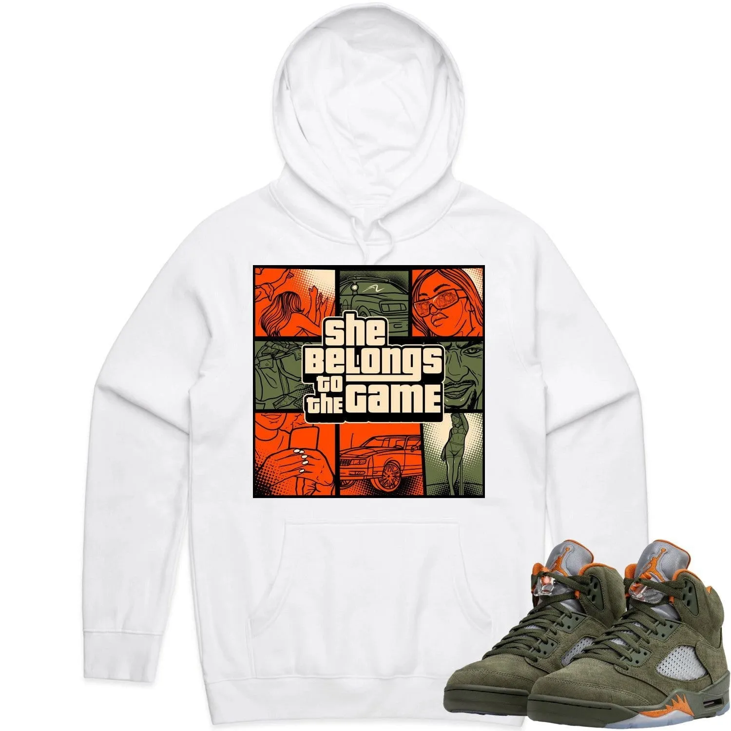 Jordan Retro 5 Olive 5s Hoodie to Match - CELADON BELONGS TO THE GAME