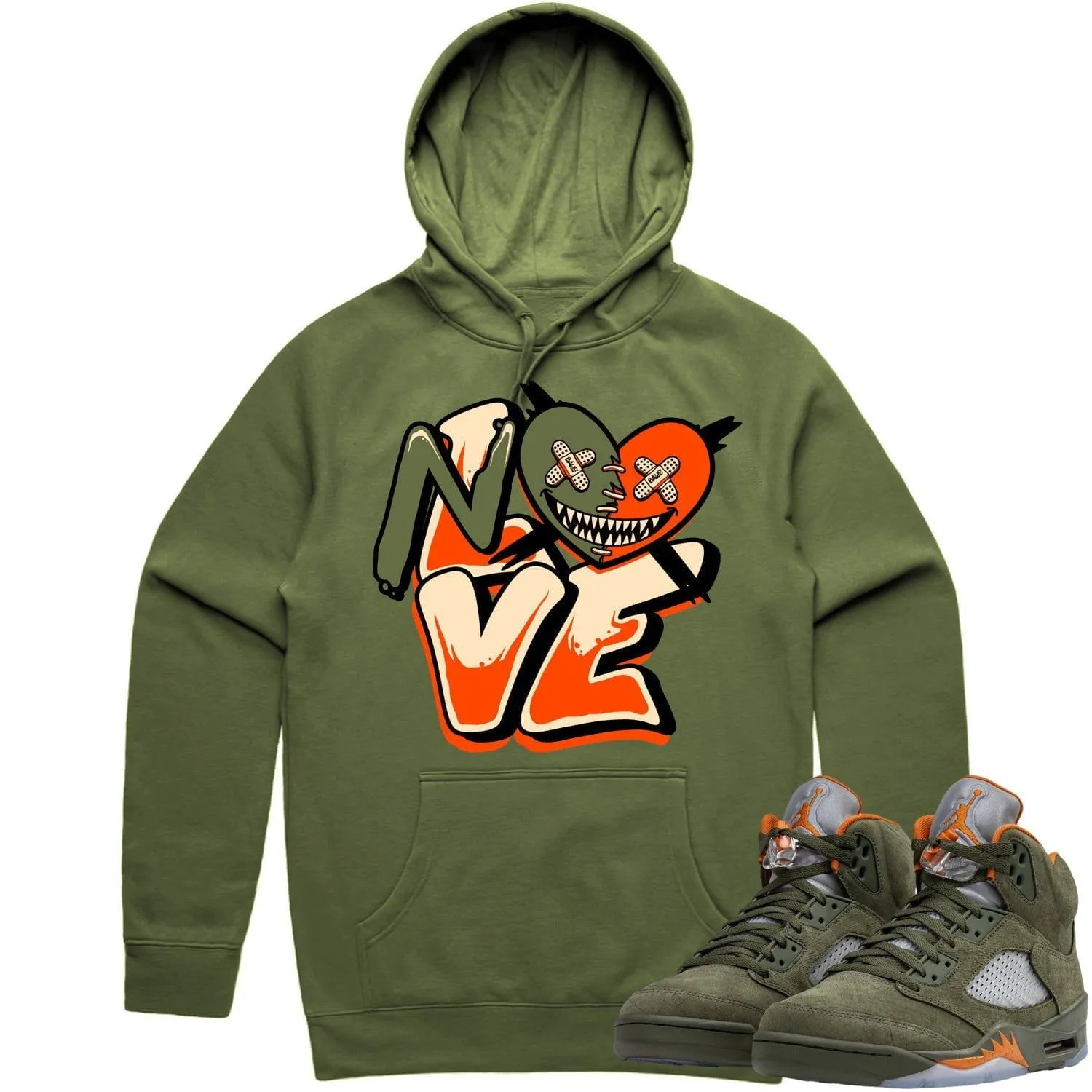 Jordan Retro 5 Olive 5s Hoodie to Match - CELADON NO LOVE BAWS