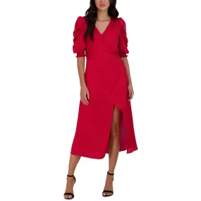 Julia Jordan Womens Satin Surplice Wrap Dress