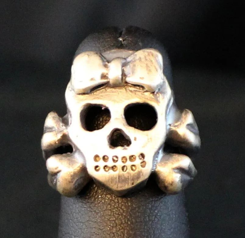 LADY DARKNESS. "Punker Girl" .925 Heavy Sterling Silver Skull Ring-UDINC0086