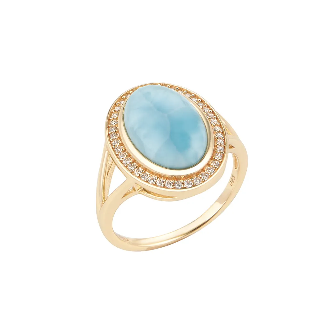 Larimar Halo Ring 14k gold vermeil