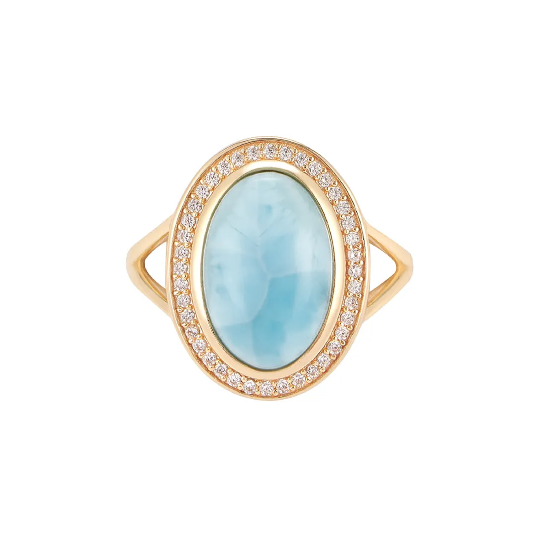 Larimar Halo Ring 14k gold vermeil