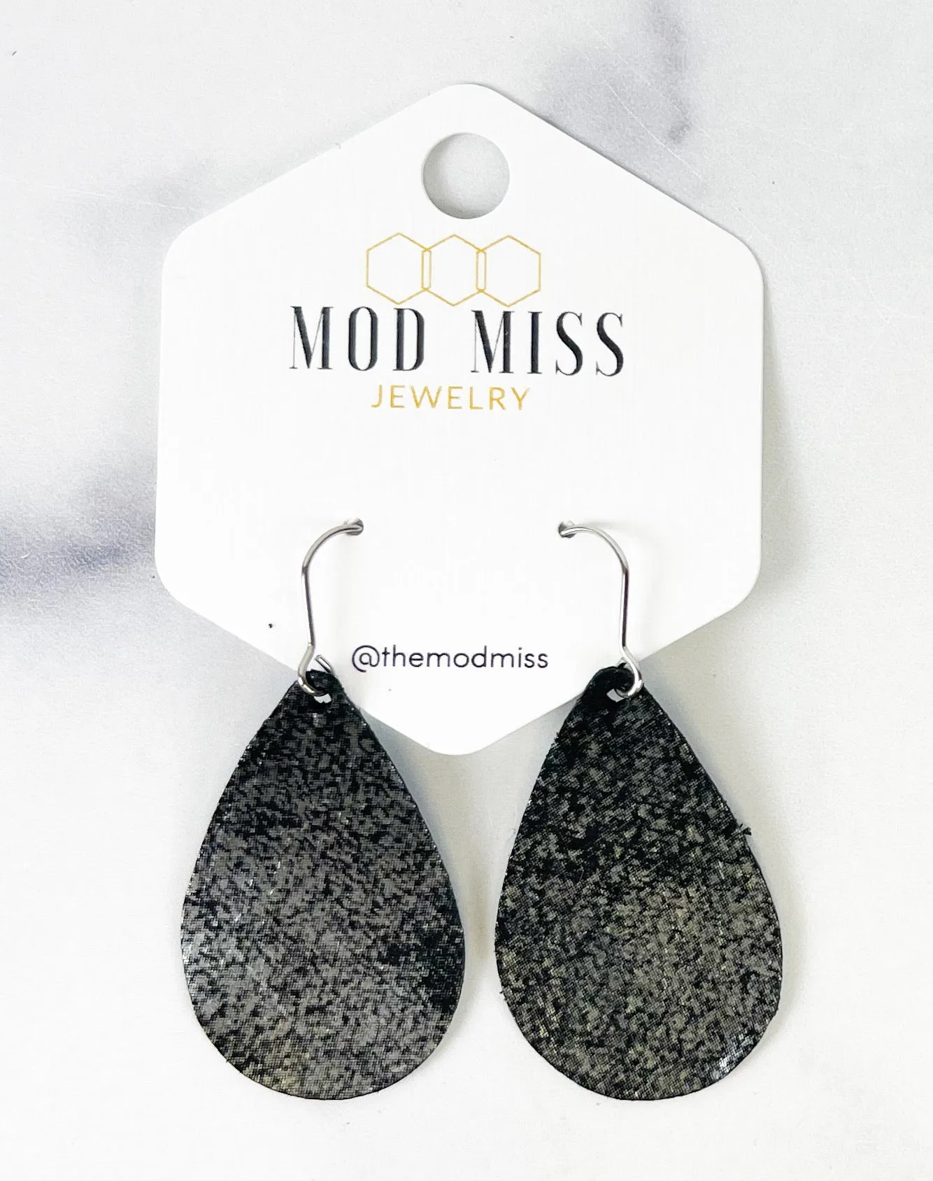 Leather Teardrop Earring Rock N Roll Black