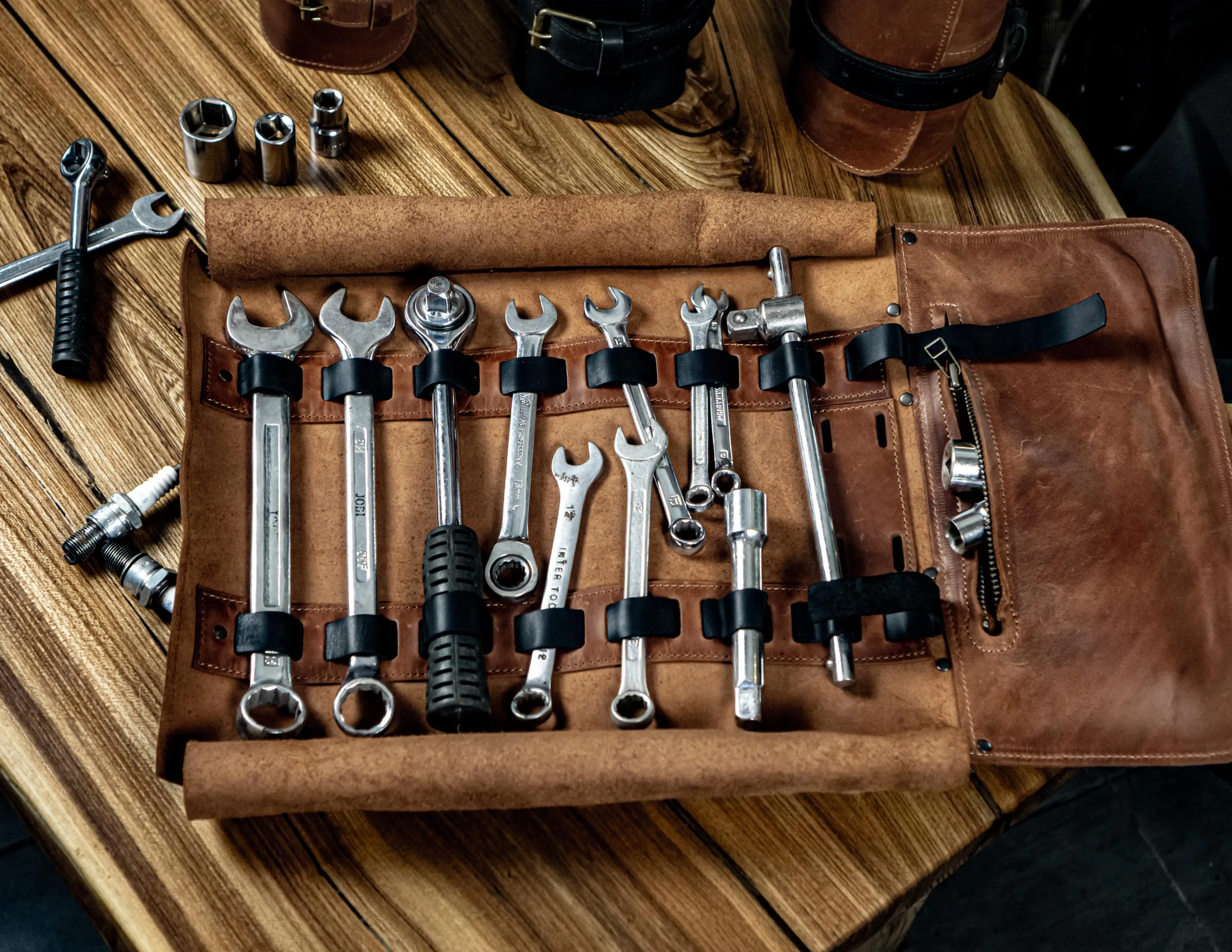 Leather Tool roll | Motorcycle tool roll up | Wrench roll bag