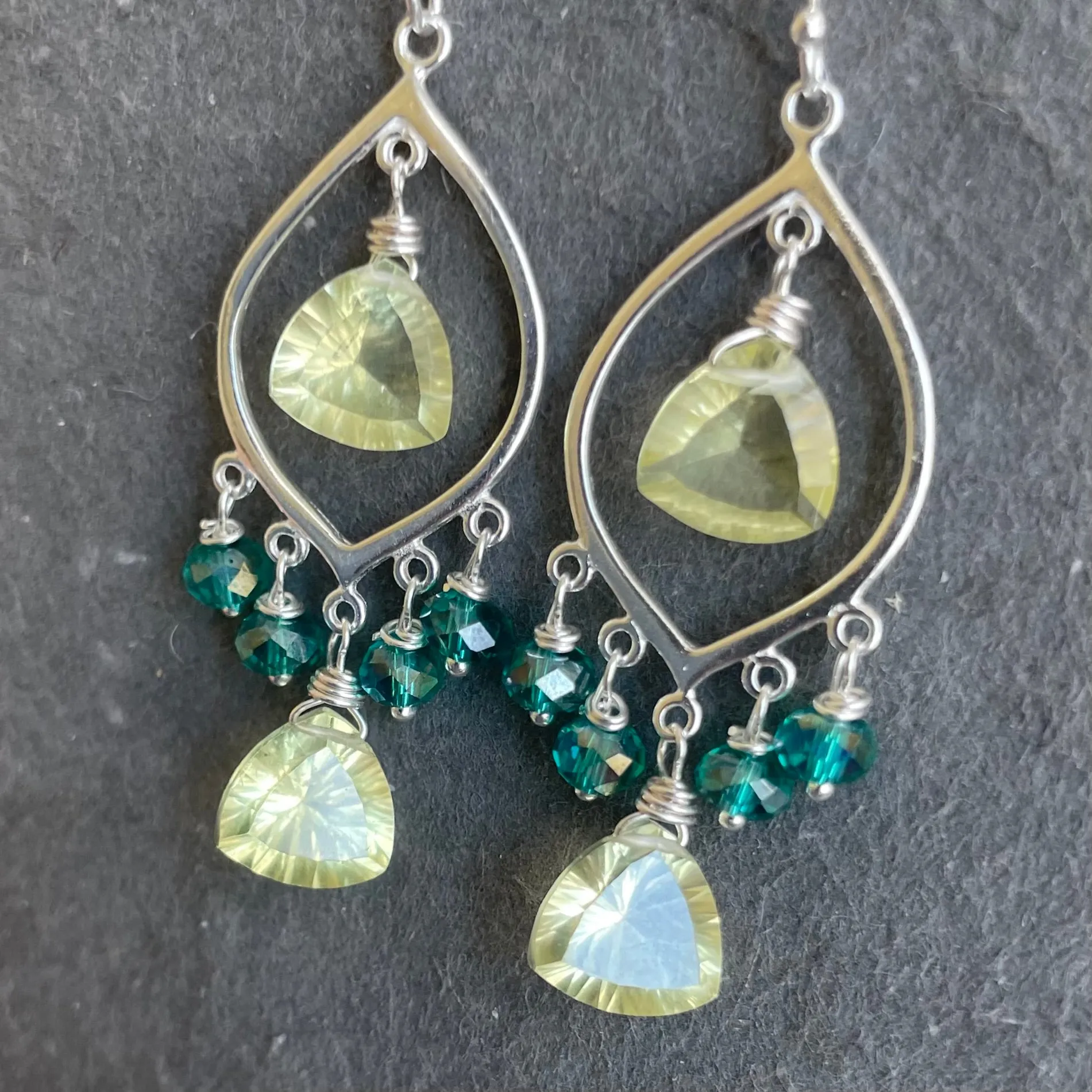 Lemon Quartz Laser Cut Chandelier Earrings