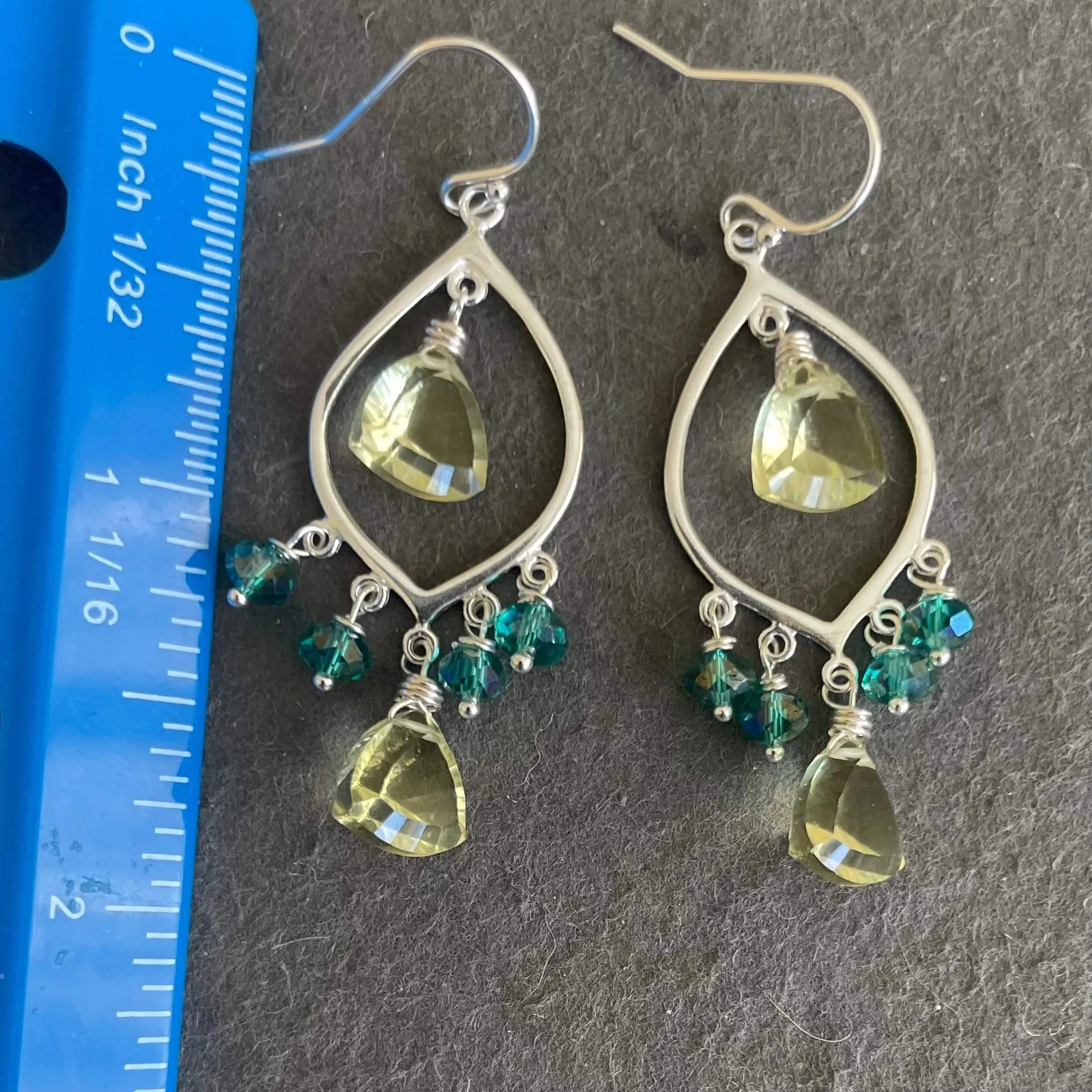 Lemon Quartz Laser Cut Chandelier Earrings