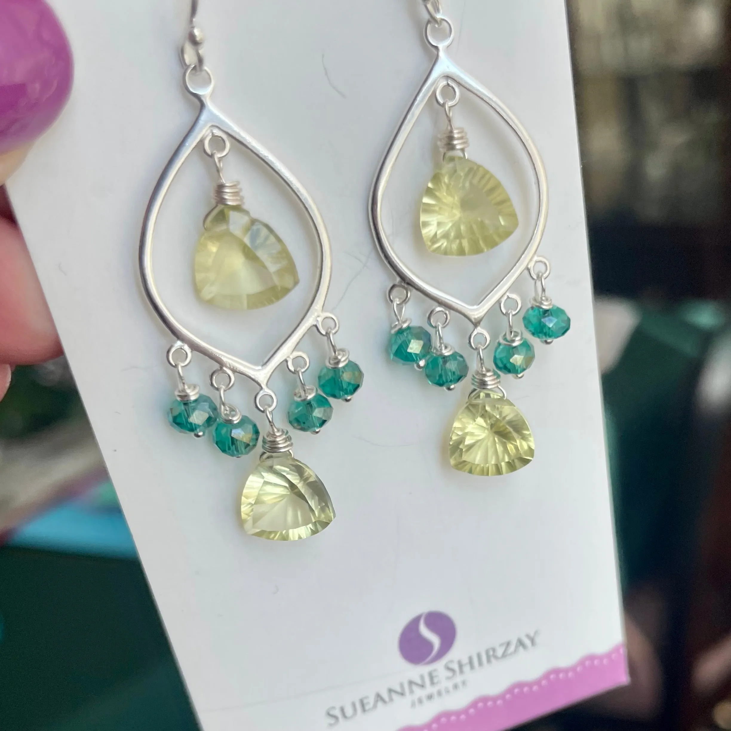 Lemon Quartz Laser Cut Chandelier Earrings