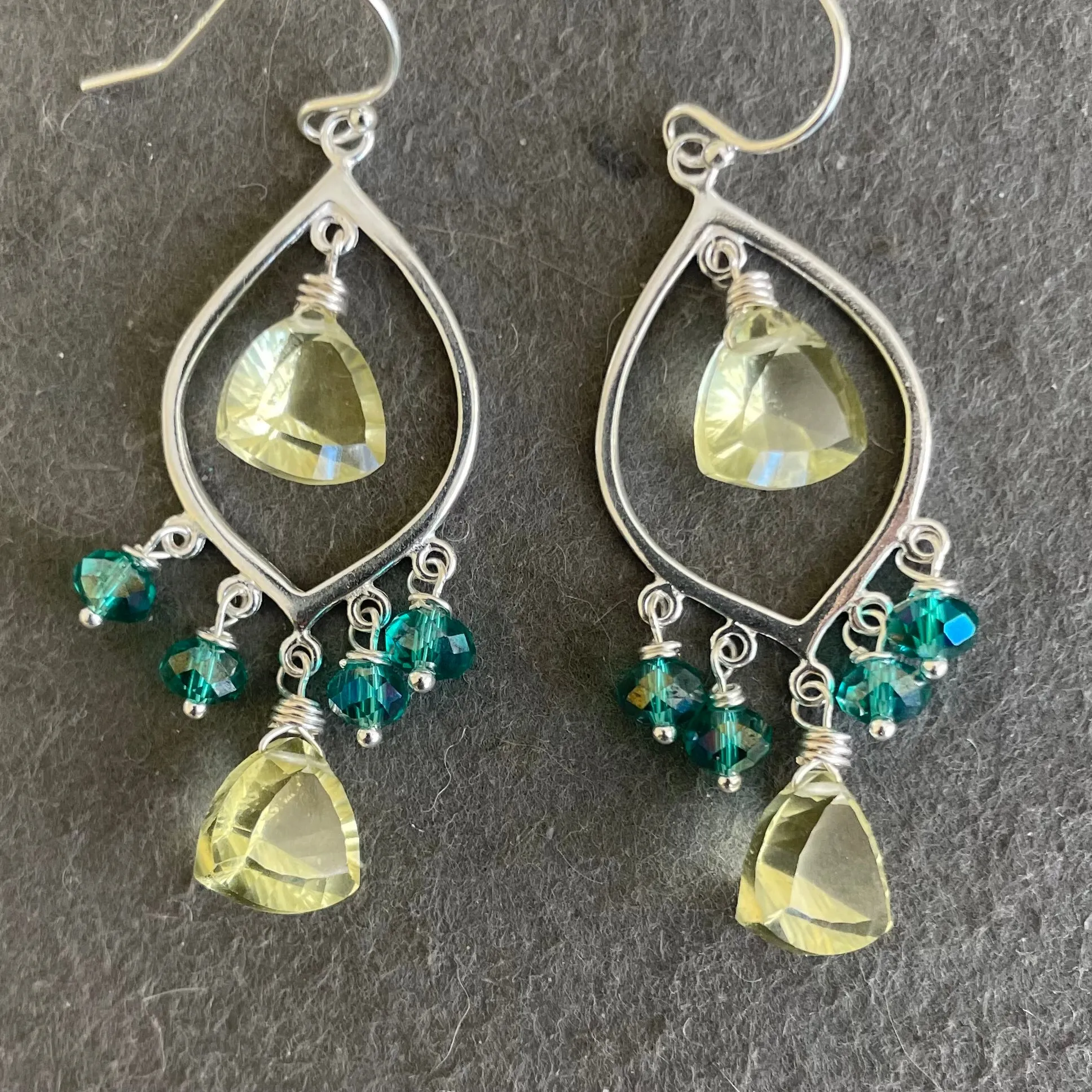 Lemon Quartz Laser Cut Chandelier Earrings