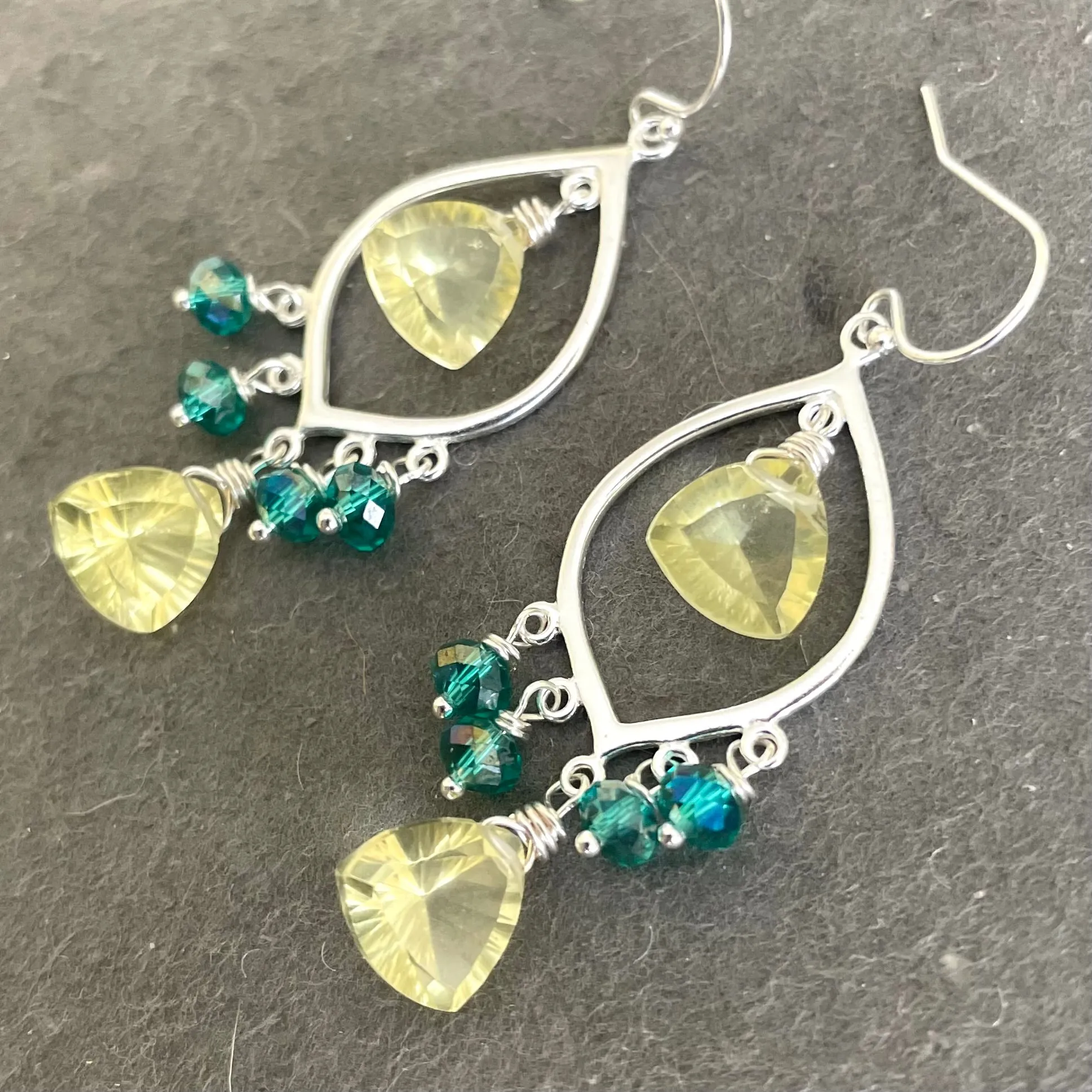 Lemon Quartz Laser Cut Chandelier Earrings