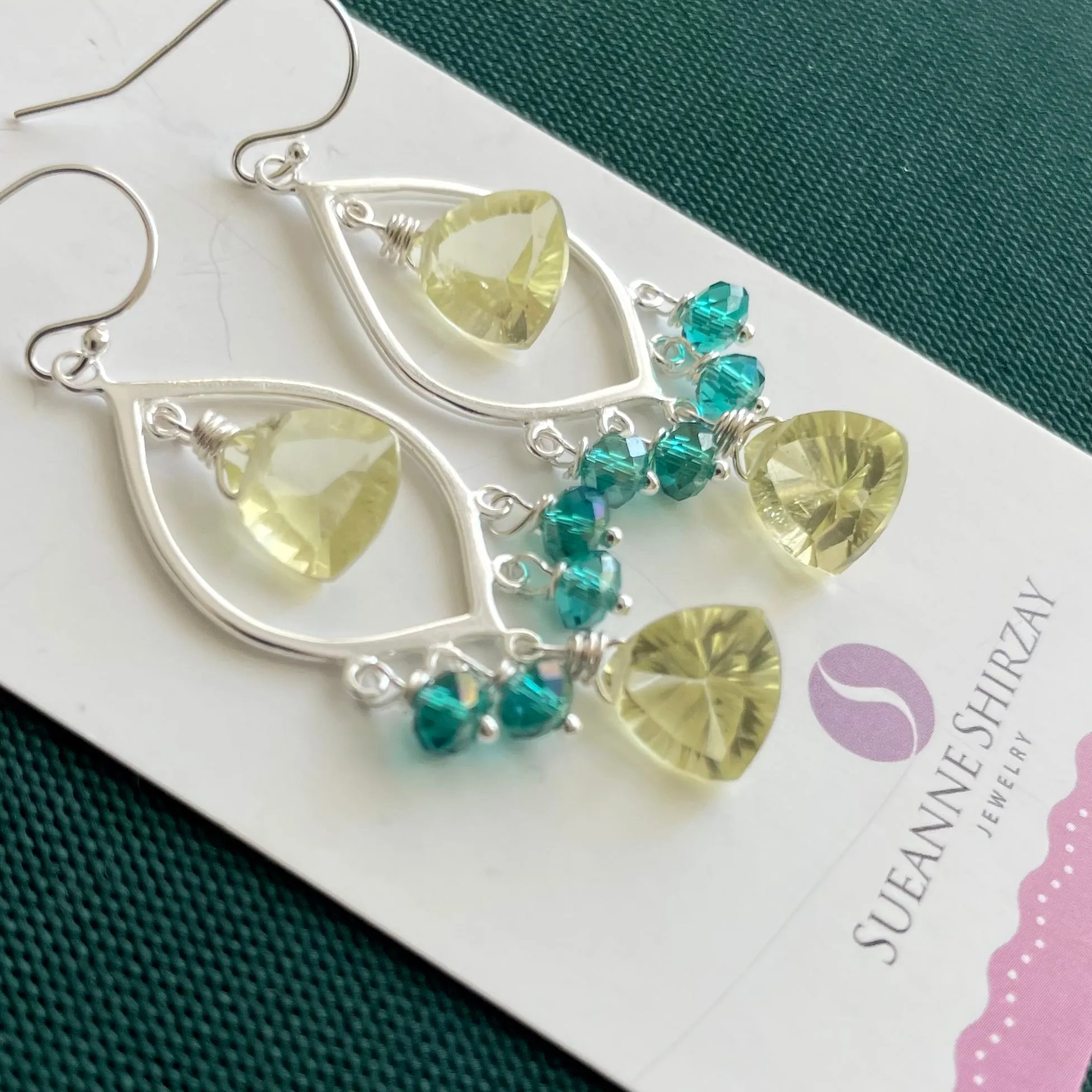 Lemon Quartz Laser Cut Chandelier Earrings