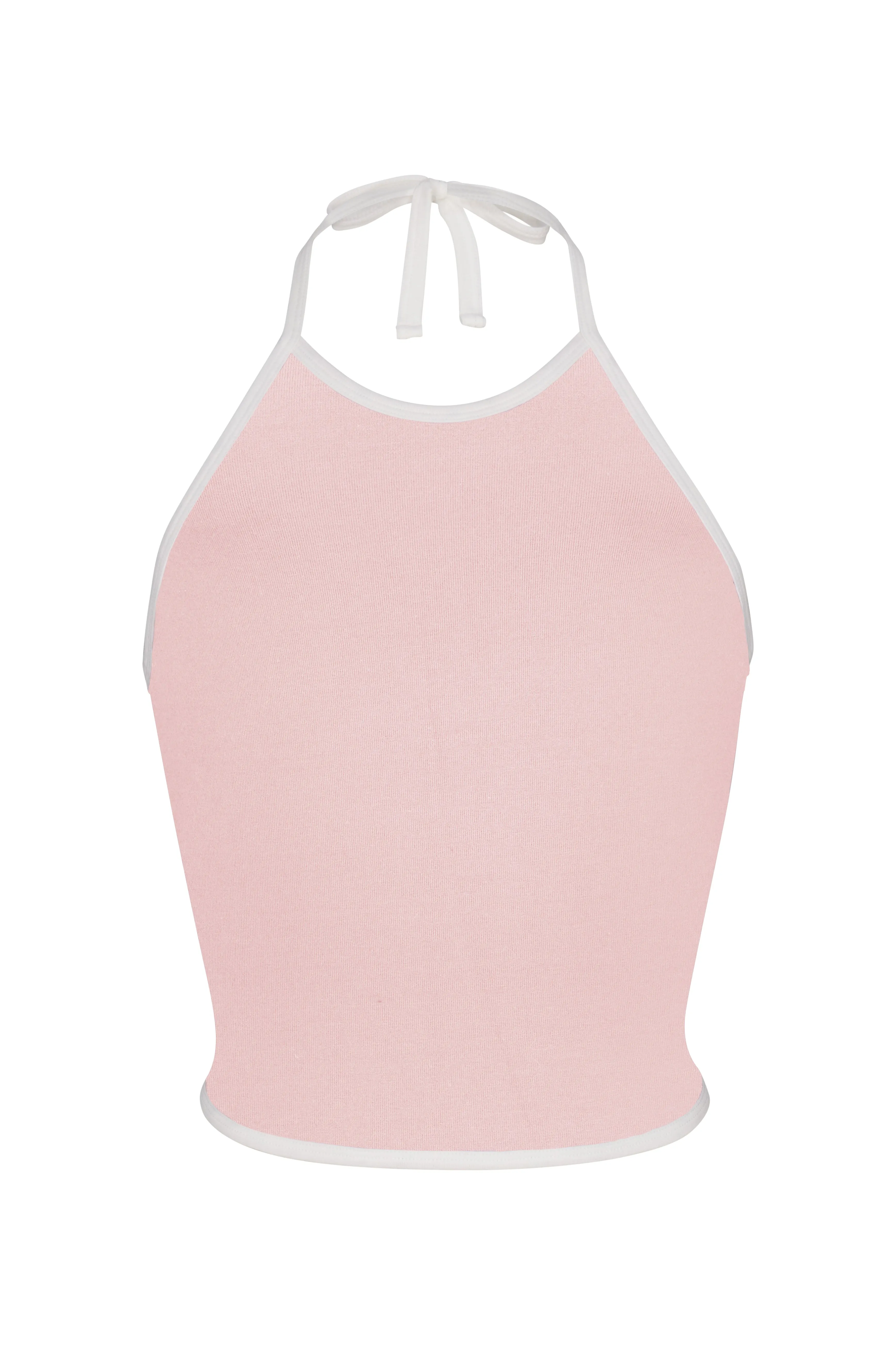 LINED CONTRAST HALTER TOP IN BABY PINK