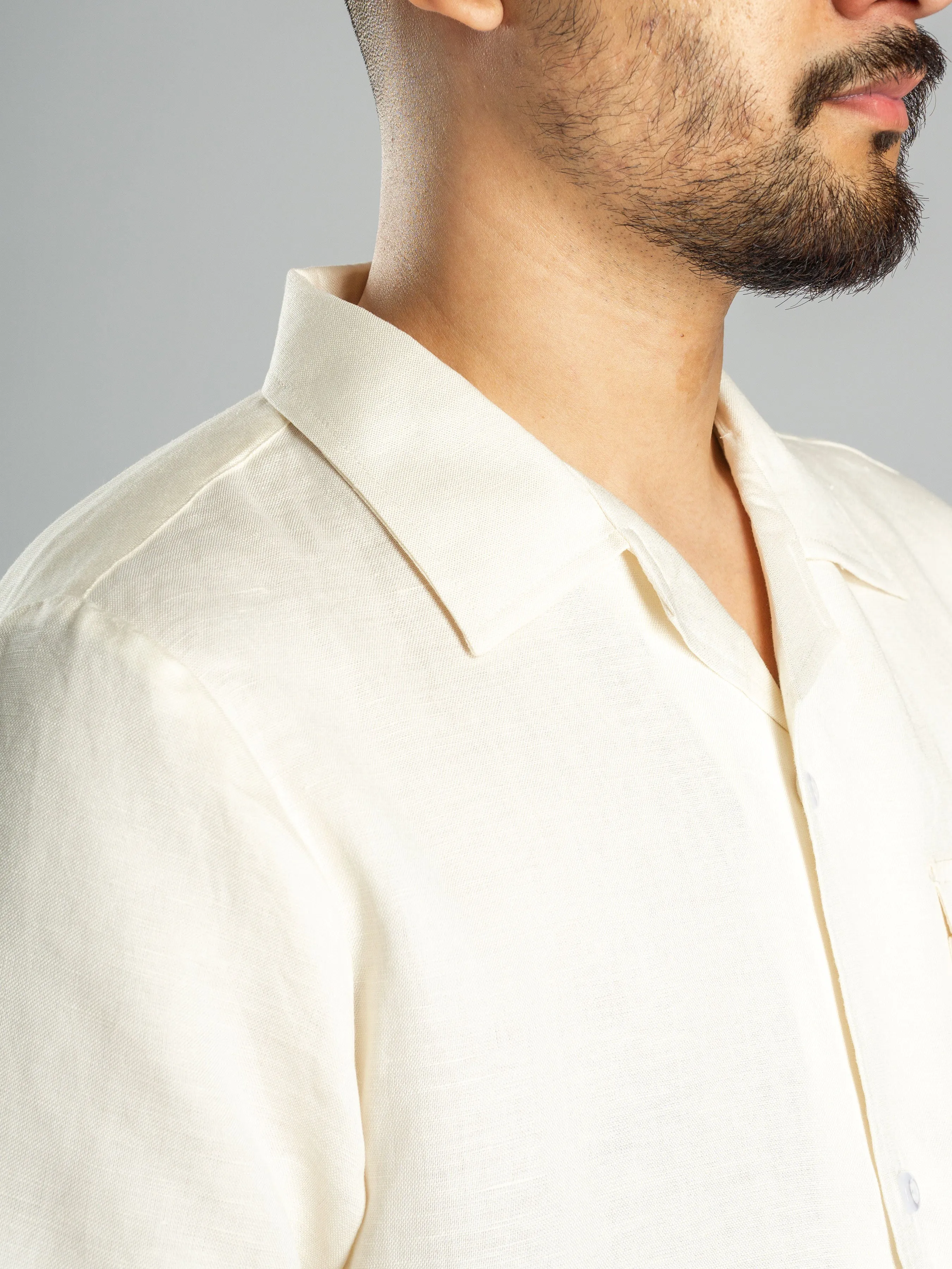 Linen Cuban Collar Shirt - Off White