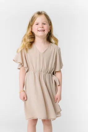 Little Naples Flutter Sleeve Girl's Dress - Taupe