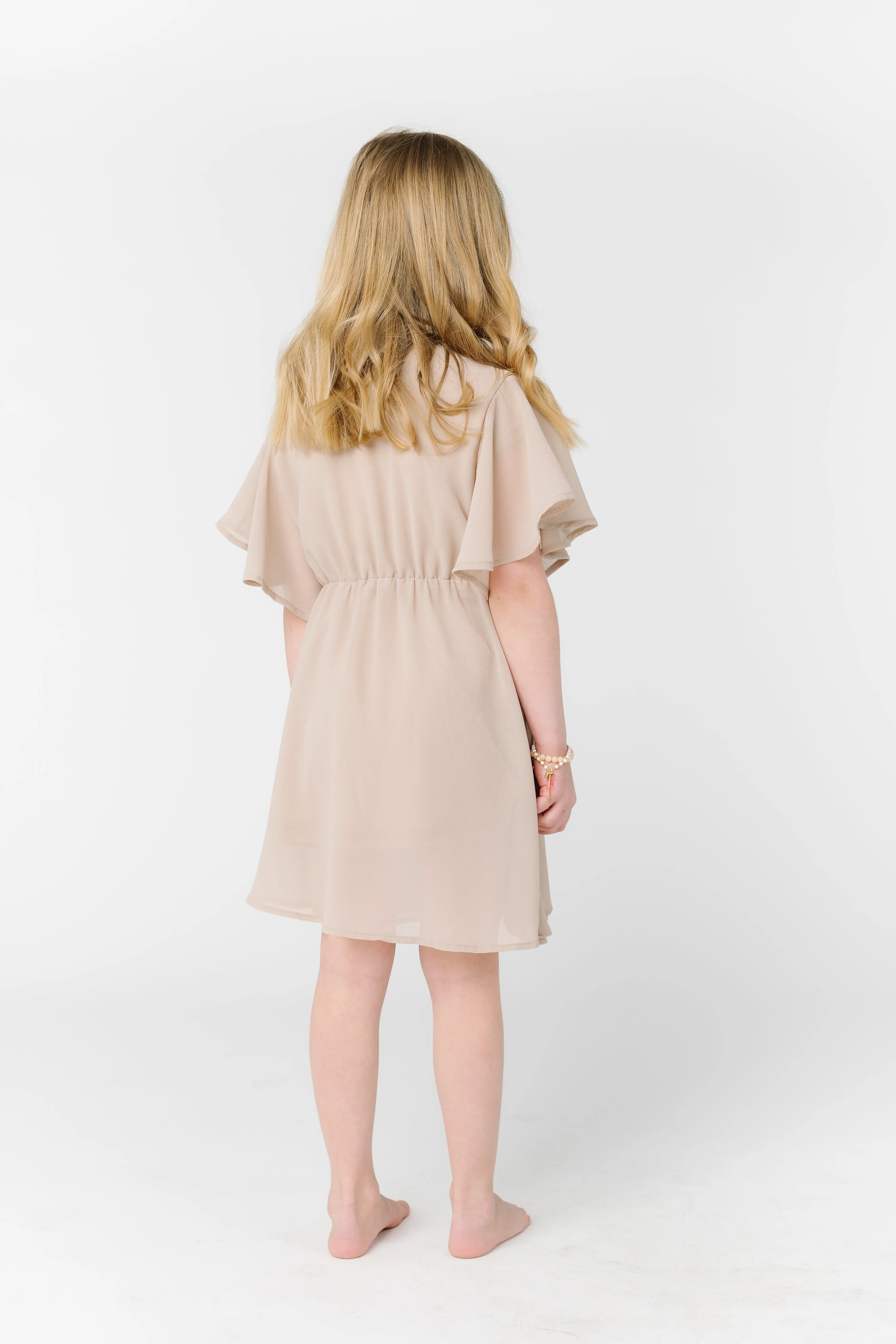 Little Naples Flutter Sleeve Girl's Dress - Taupe