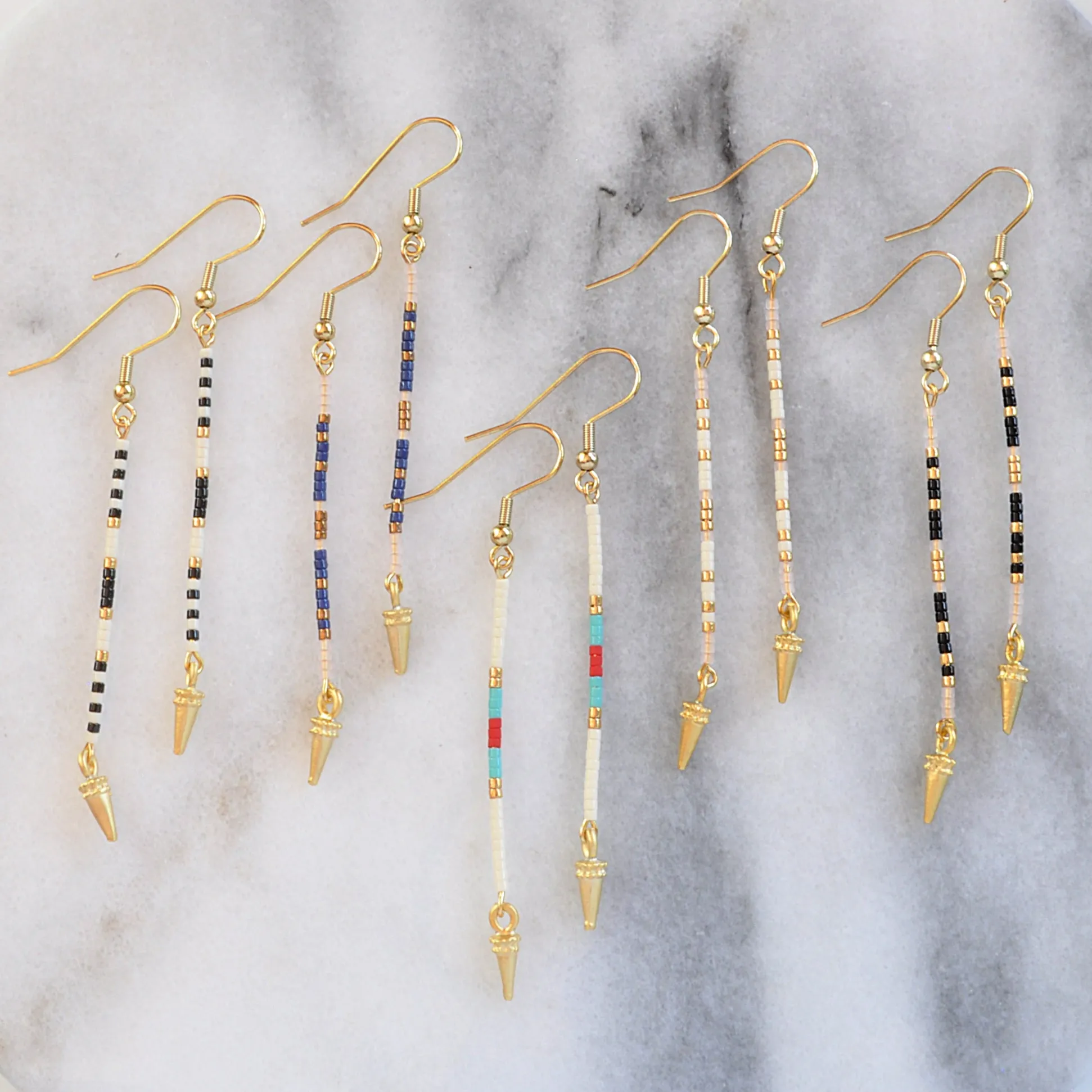 Long Beaded Stick Earrings