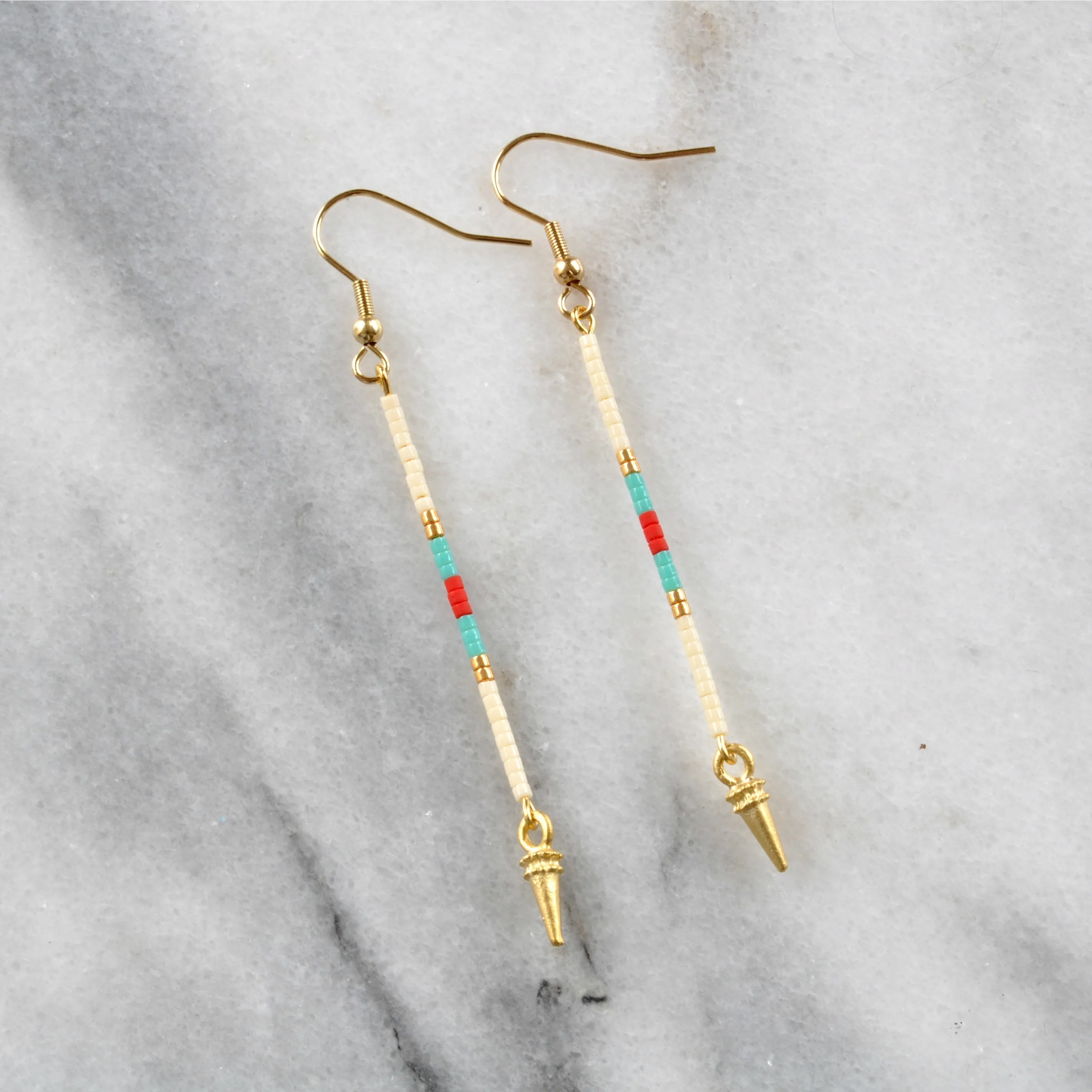 Long Beaded Stick Earrings