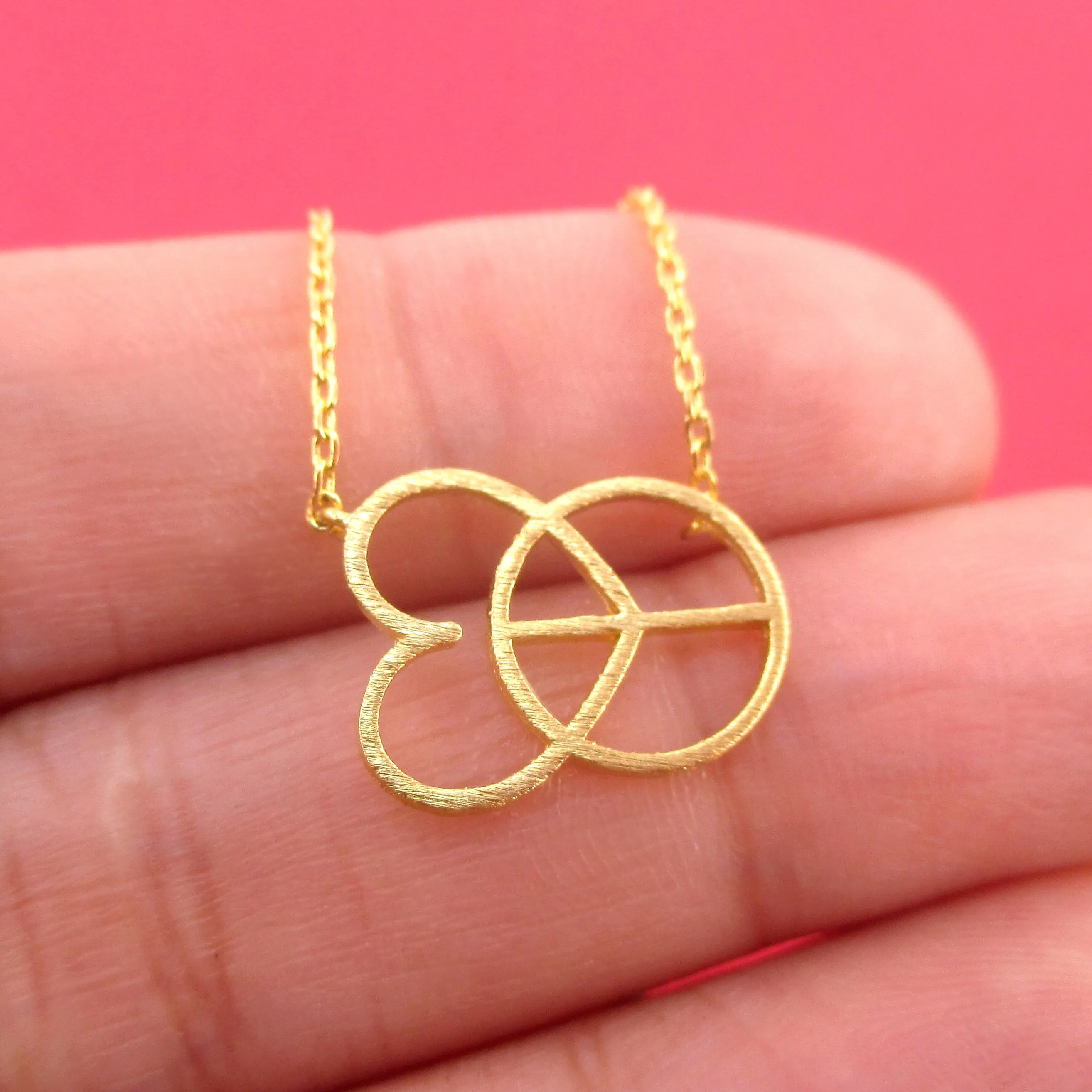 Love and Peace Heart Shaped Peace Sign Outline Pendant Necklace