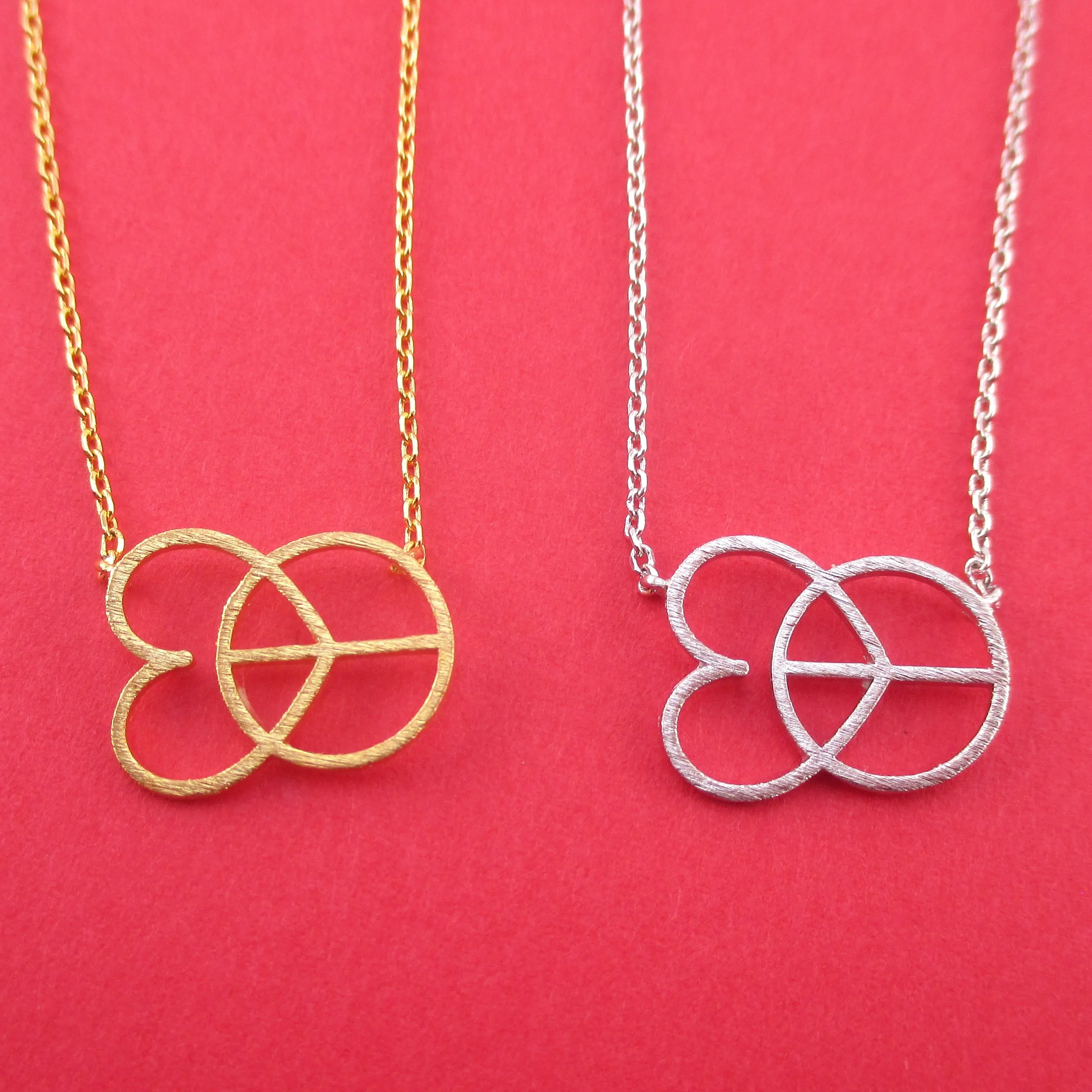 Love and Peace Heart Shaped Peace Sign Outline Pendant Necklace